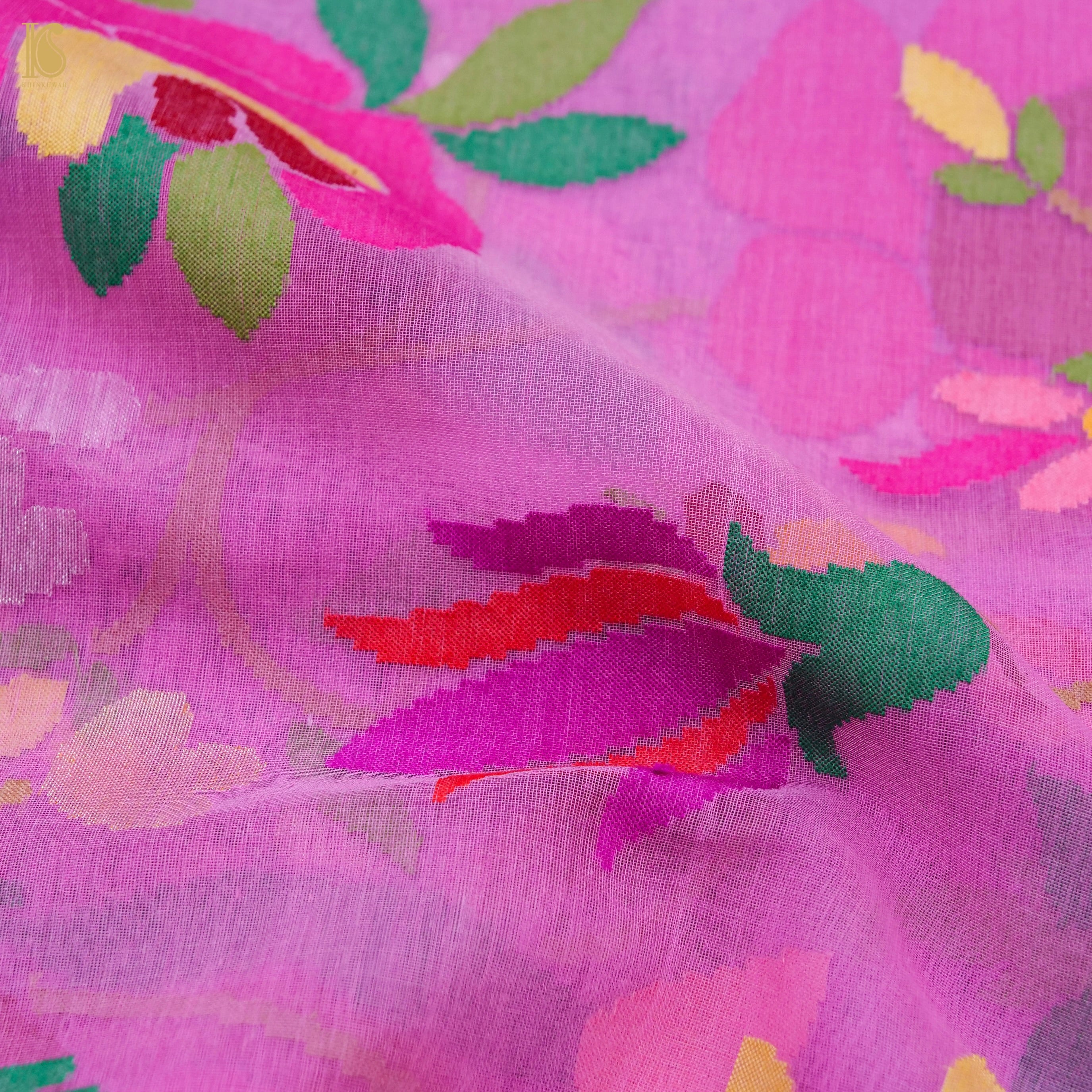 Orchid Pink Handwoven Pure Cotton Real Silver Zari Banarasi Saree - Khinkhwab