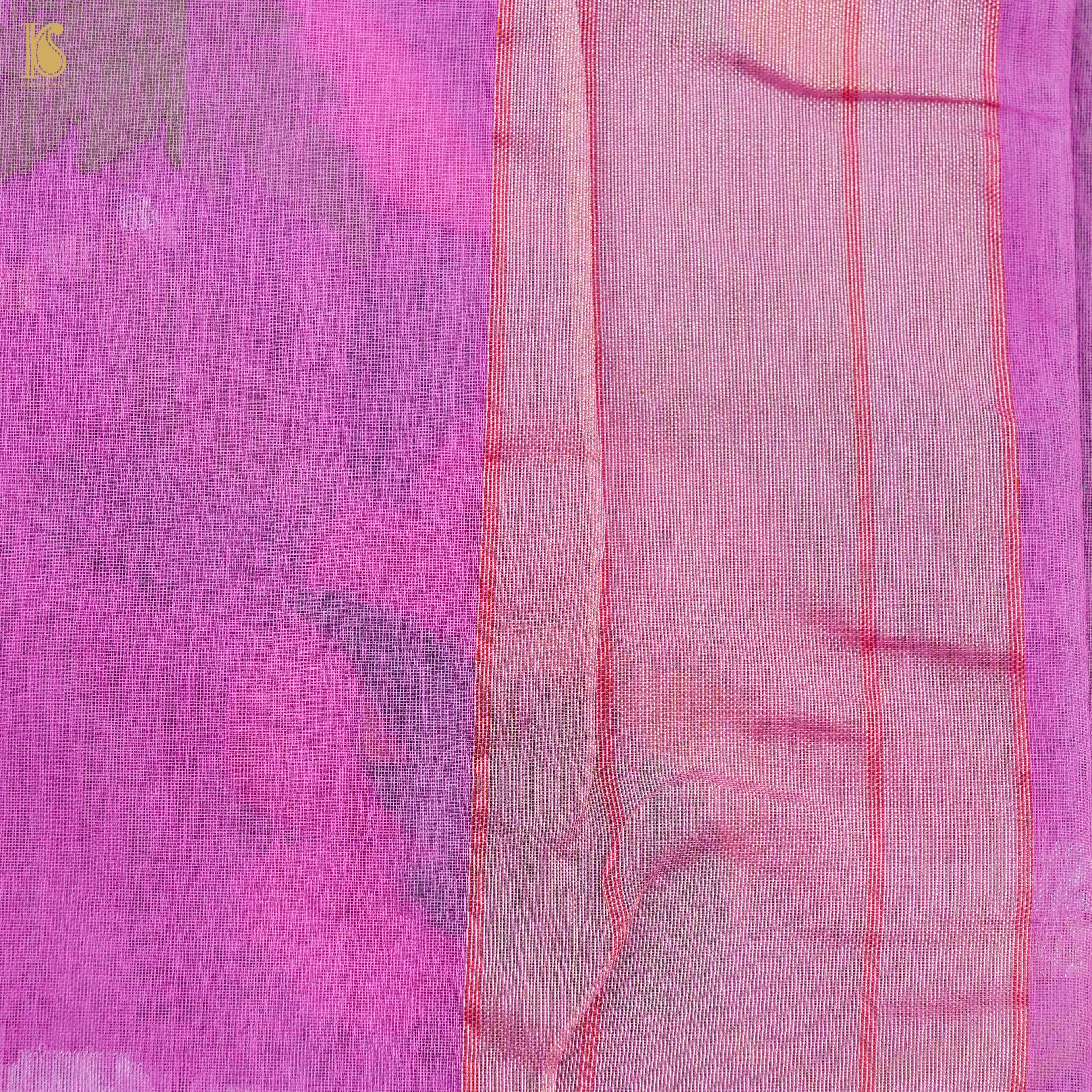 Orchid Pink Handwoven Pure Cotton Real Silver Zari Banarasi Saree - Khinkhwab