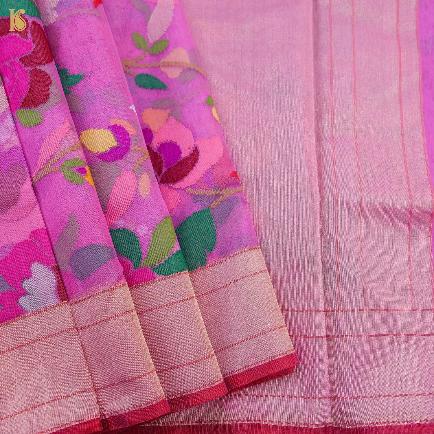 Orchid Pink Handwoven Pure Cotton Real Silver Zari Banarasi Saree - Khinkhwab