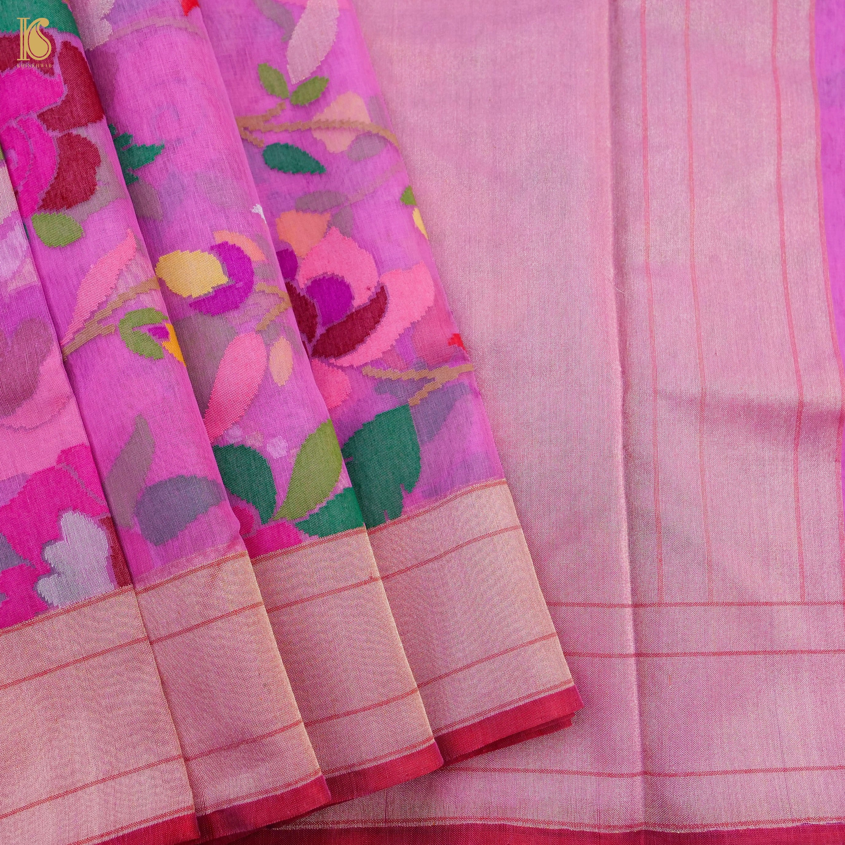 Orchid Pink Handwoven Pure Cotton Real Silver Zari Banarasi Saree - Khinkhwab