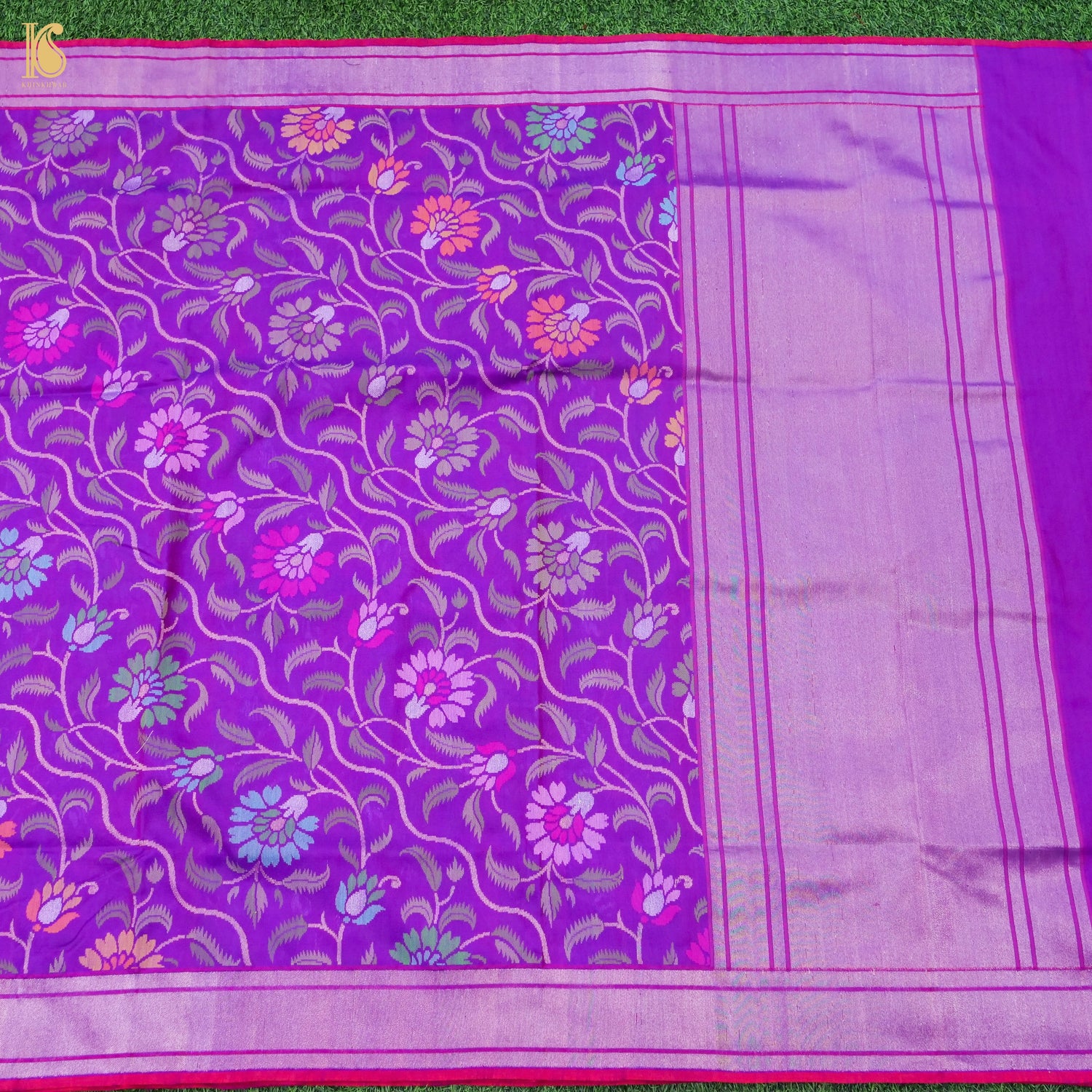 Magenta Handwoven Pure Cotton Real Silver Zari Banarasi Saree - Khinkhwab