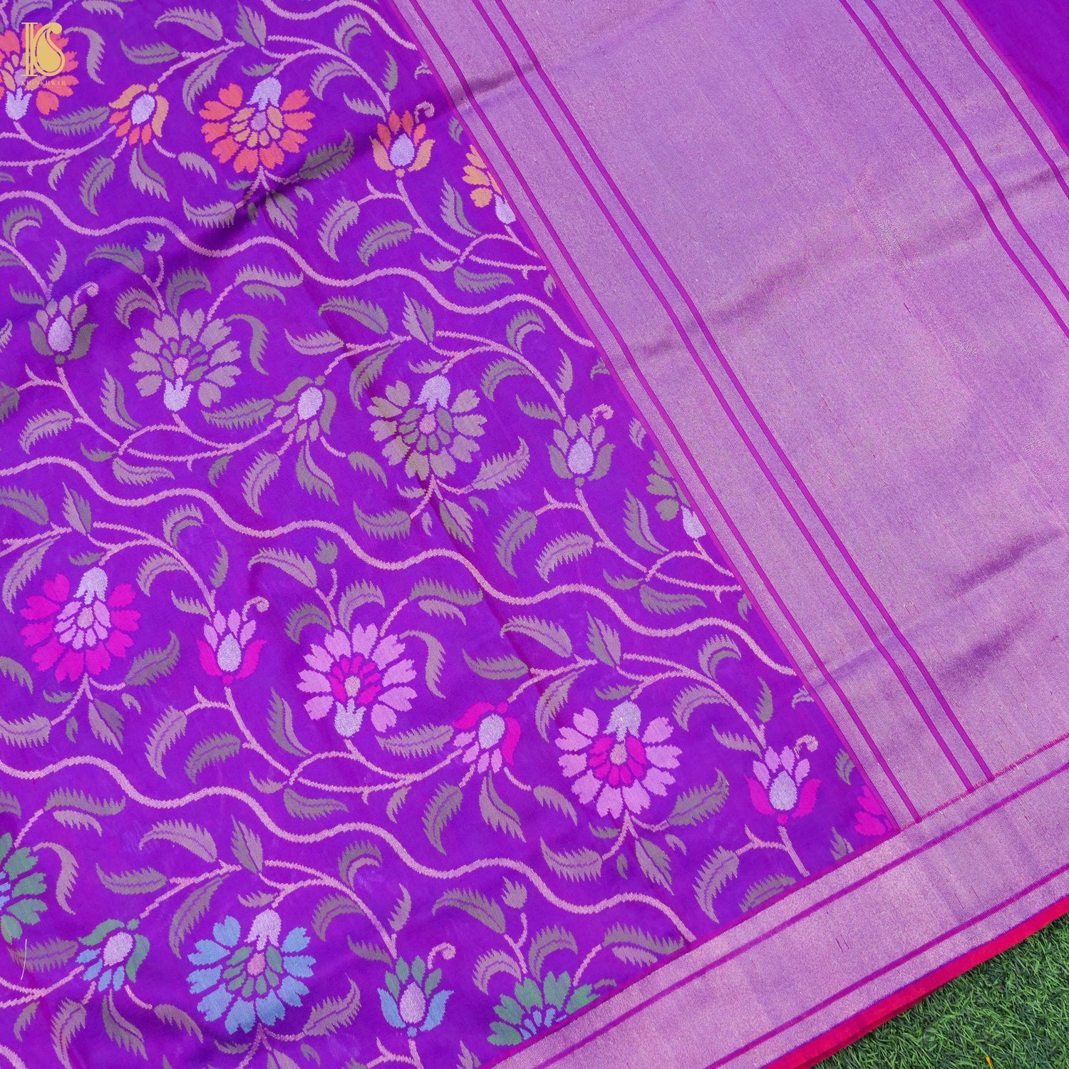 Magenta Handwoven Pure Cotton Real Silver Zari Banarasi Saree - Khinkhwab