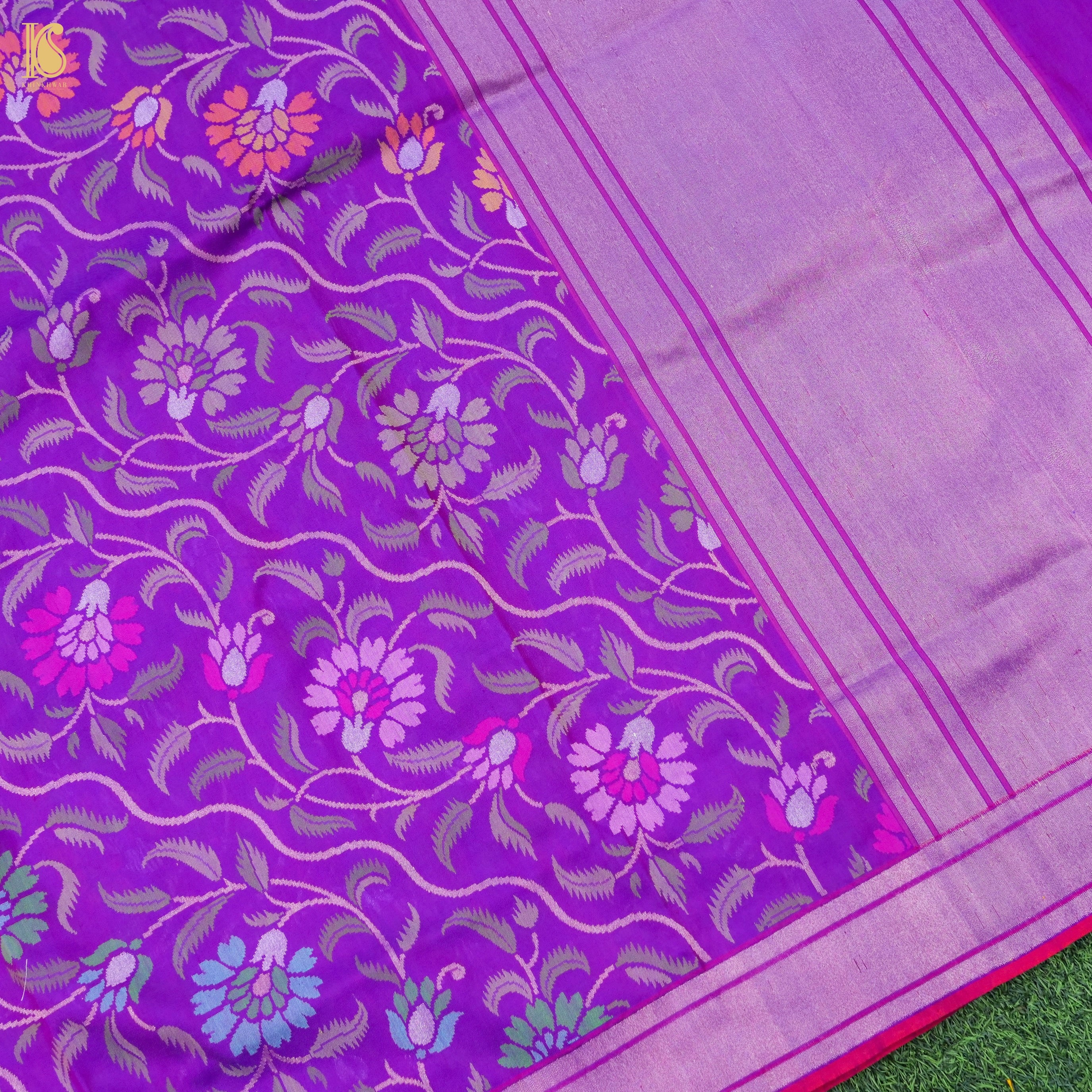 Magenta Handwoven Pure Cotton Real Silver Zari Banarasi Saree - Khinkhwab