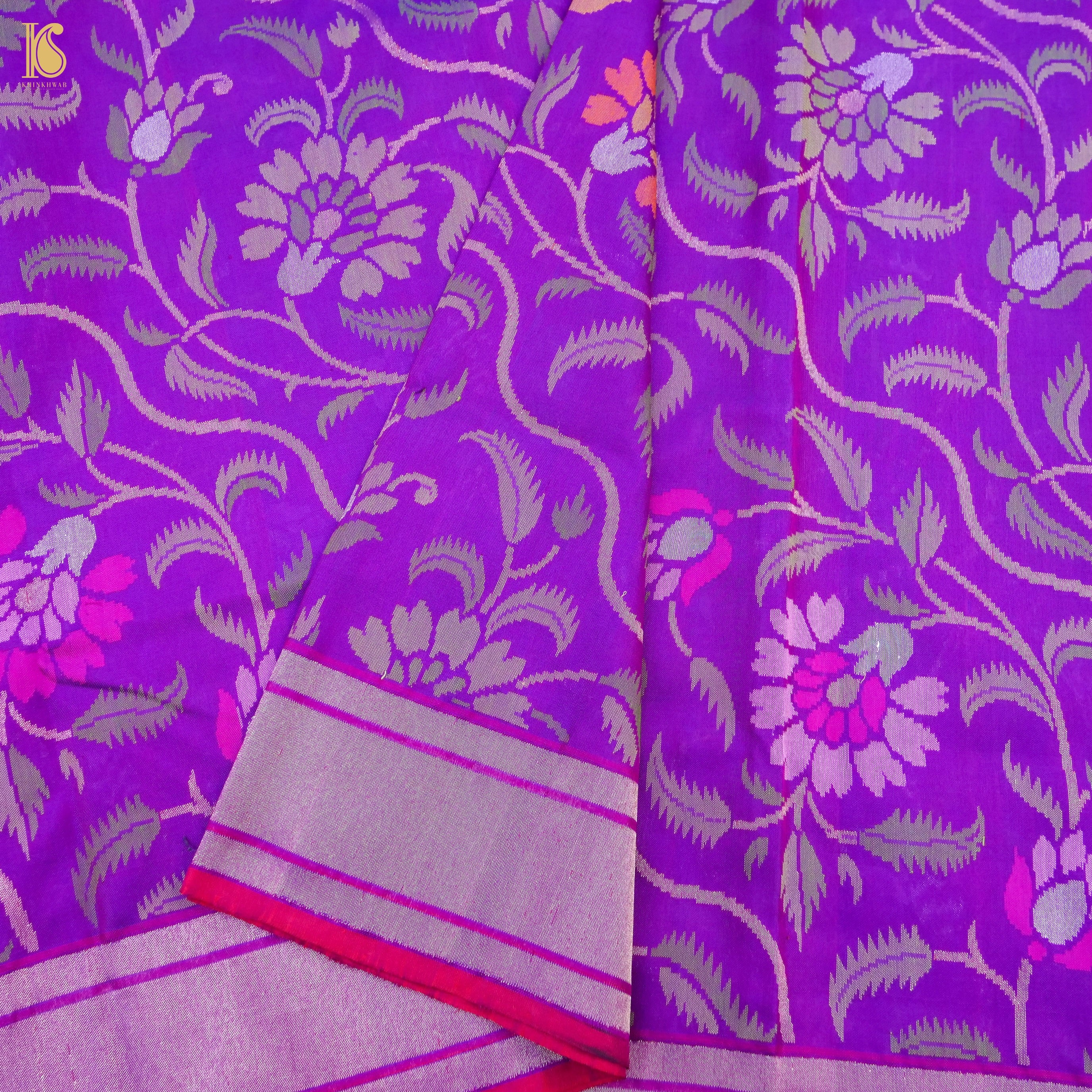 Magenta Handwoven Pure Cotton Real Silver Zari Banarasi Saree - Khinkhwab