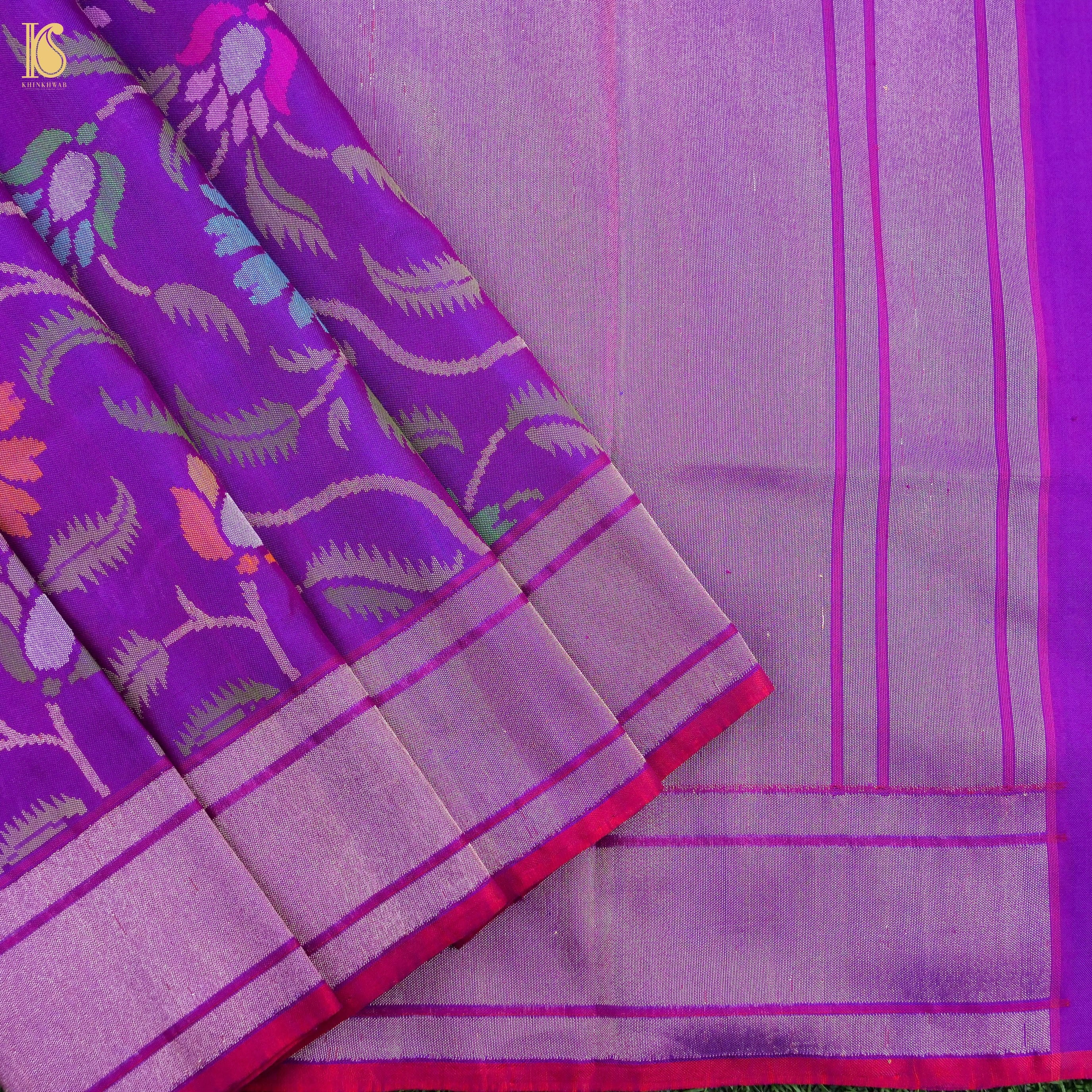Magenta Handwoven Pure Cotton Real Silver Zari Banarasi Saree - Khinkhwab