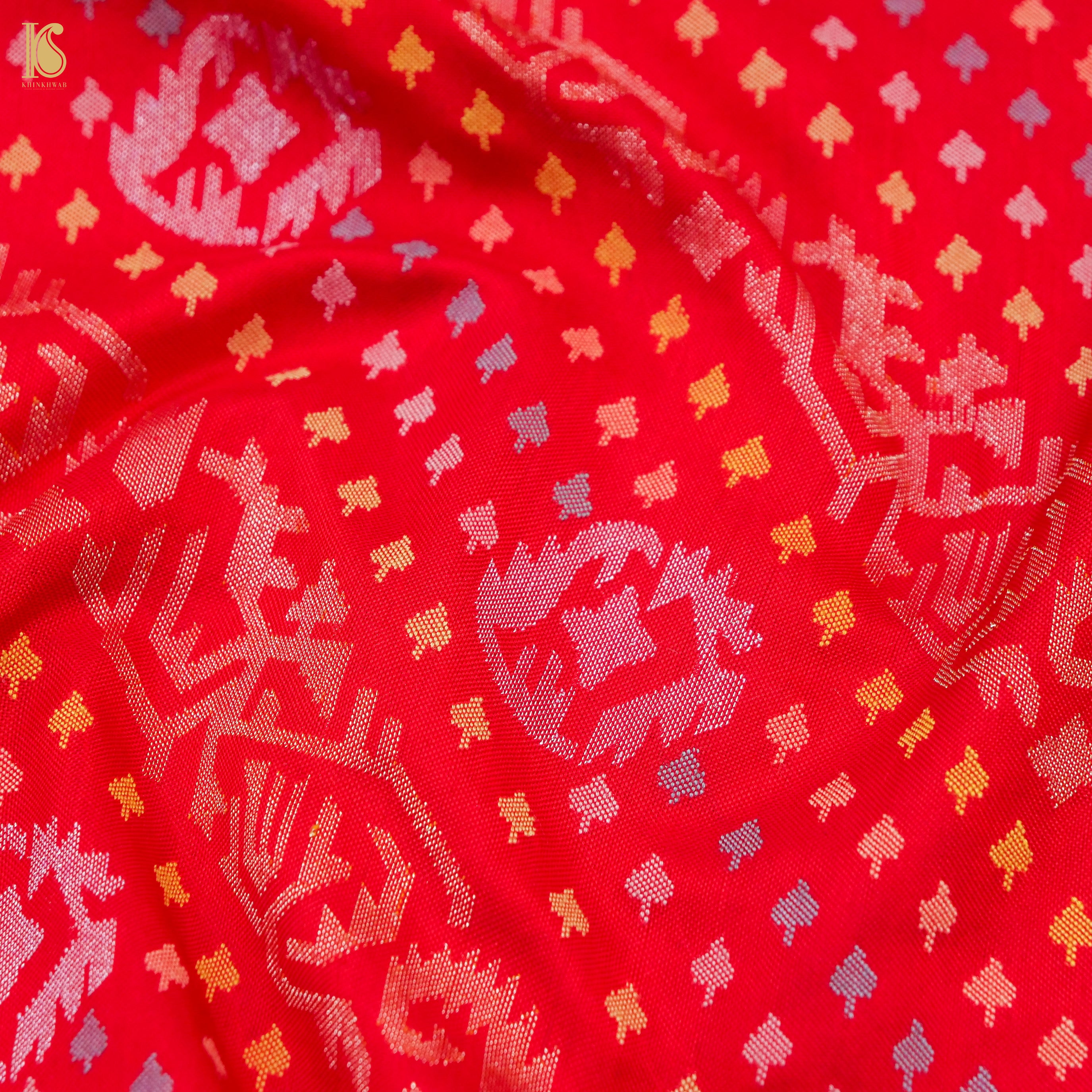 Rakhtambari Handwoven Pure Silk Real Zari Banarasi Meenakari Jamdani Saree - Khinkhwab