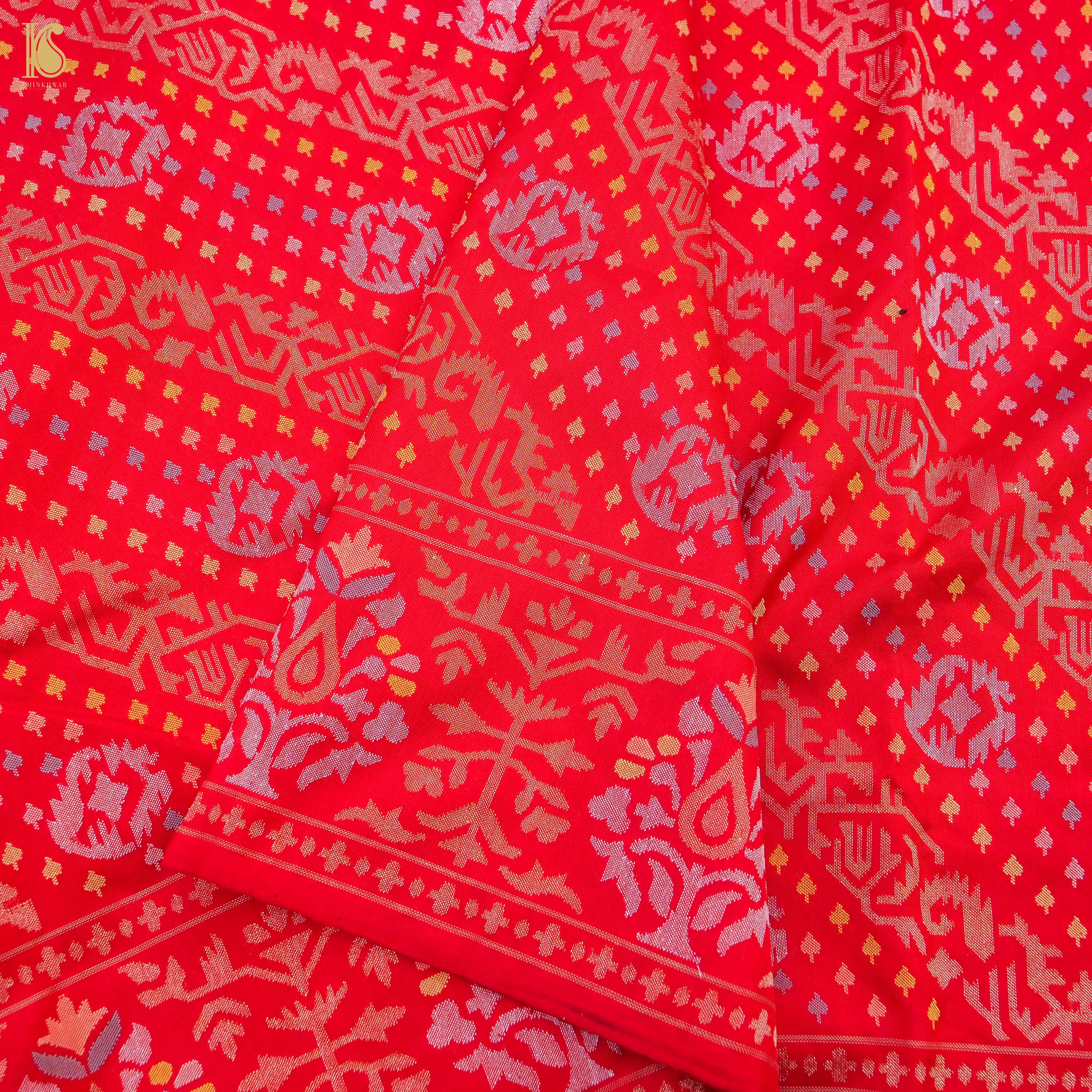 Rakhtambari Handwoven Pure Silk Real Zari Banarasi Meenakari Jamdani Saree - Khinkhwab