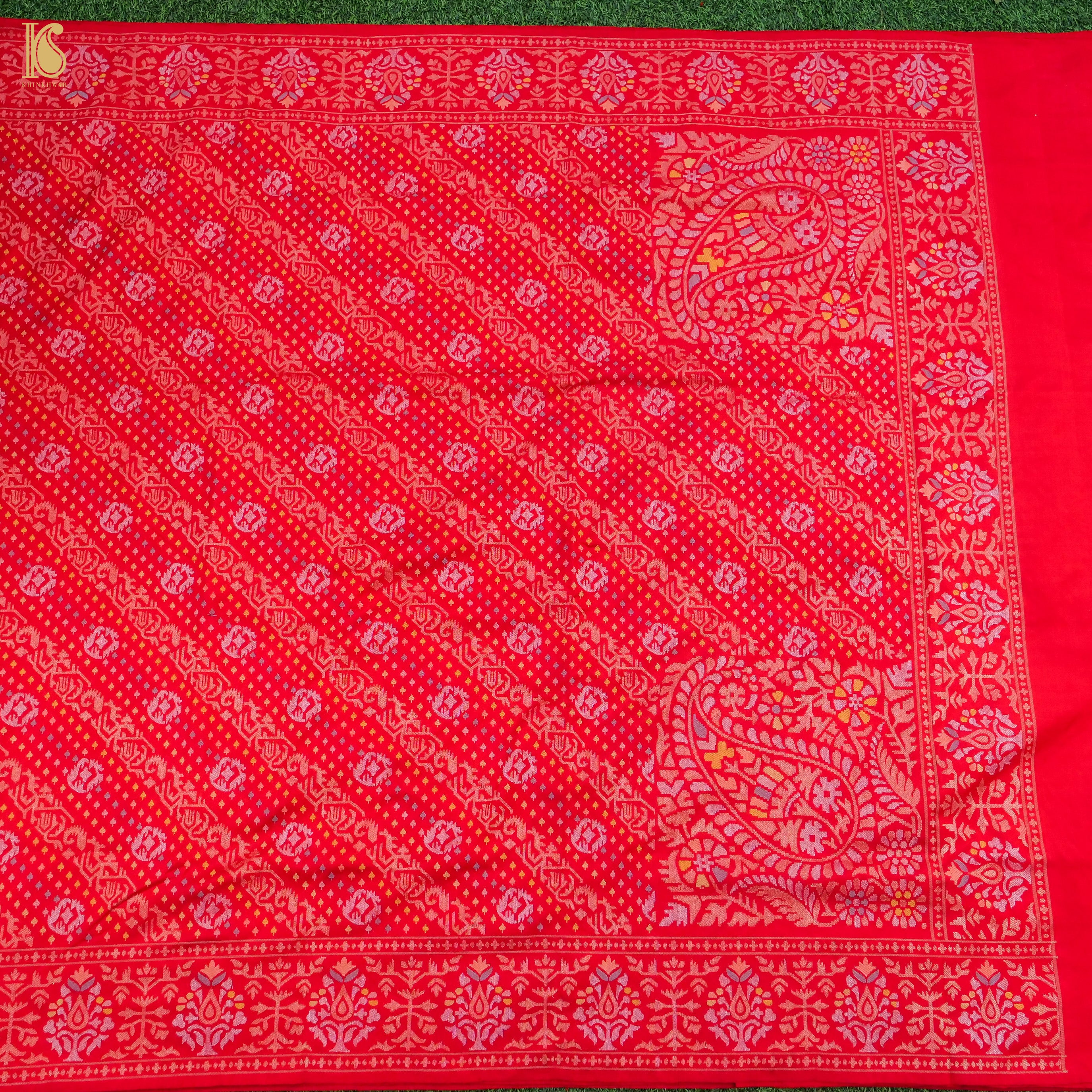 Rakhtambari Handwoven Pure Silk Real Zari Banarasi Meenakari Jamdani Saree - Khinkhwab