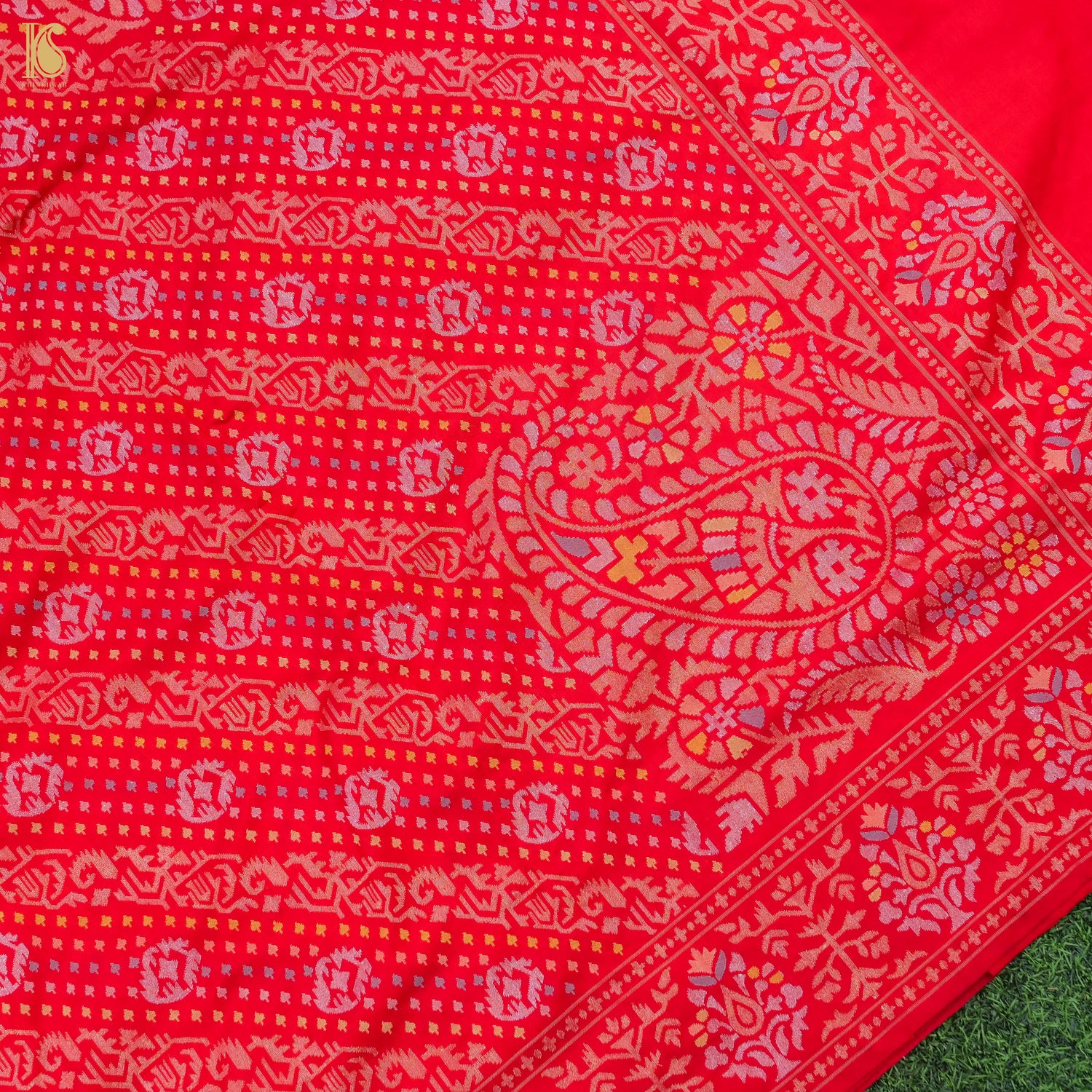 Rakhtambari Handwoven Pure Silk Real Zari Banarasi Meenakari Jamdani Saree - Khinkhwab