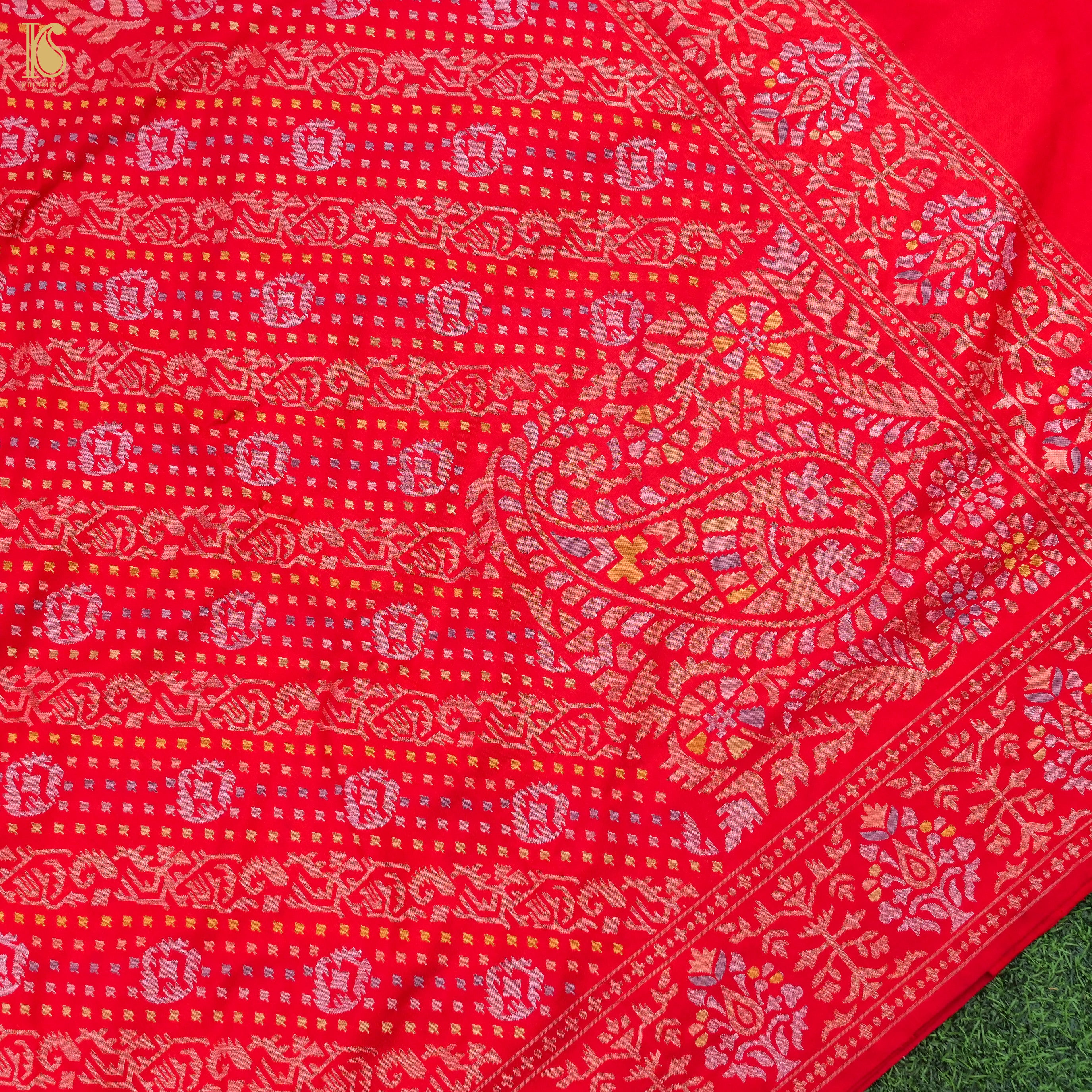 Rakhtambari Handwoven Pure Silk Real Zari Banarasi Meenakari Jamdani Saree - Khinkhwab