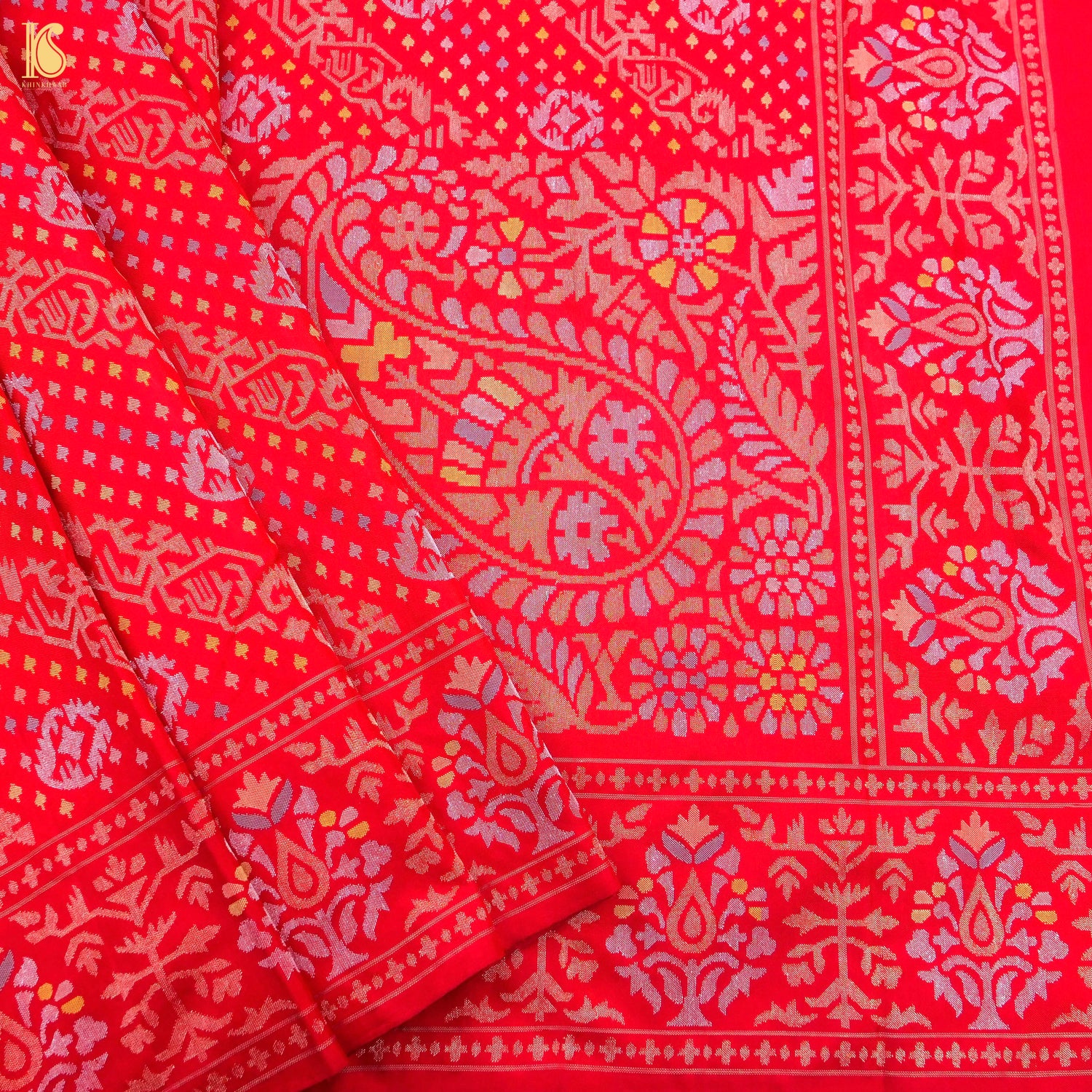 Rakhtambari Handwoven Pure Silk Real Zari Banarasi Meenakari Jamdani Saree - Khinkhwab