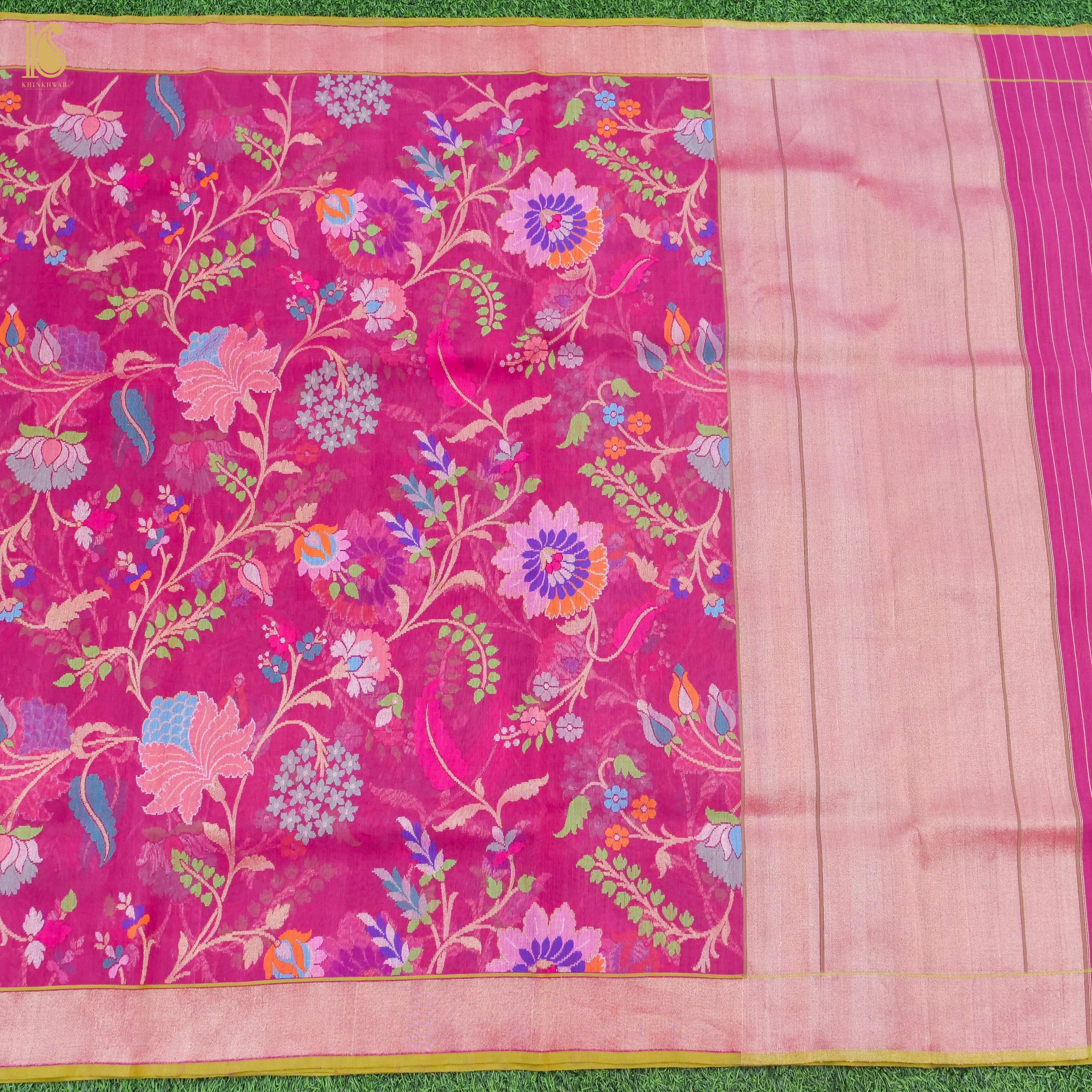 Mulberry Pink Handwoven Pure Cotton Real Silver Zari Banarasi Saree - Khinkhwab