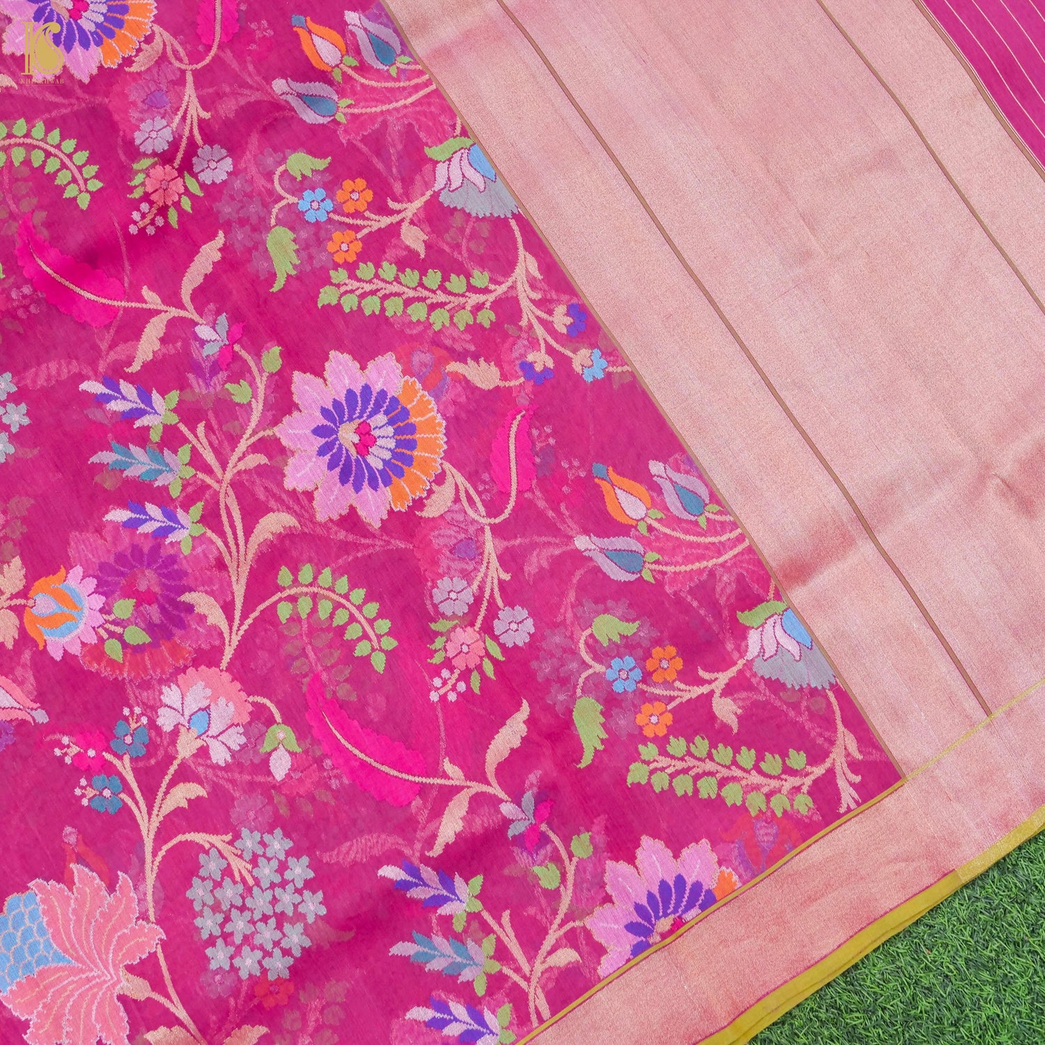 Mulberry Pink Handwoven Pure Cotton Real Silver Zari Banarasi Saree - Khinkhwab