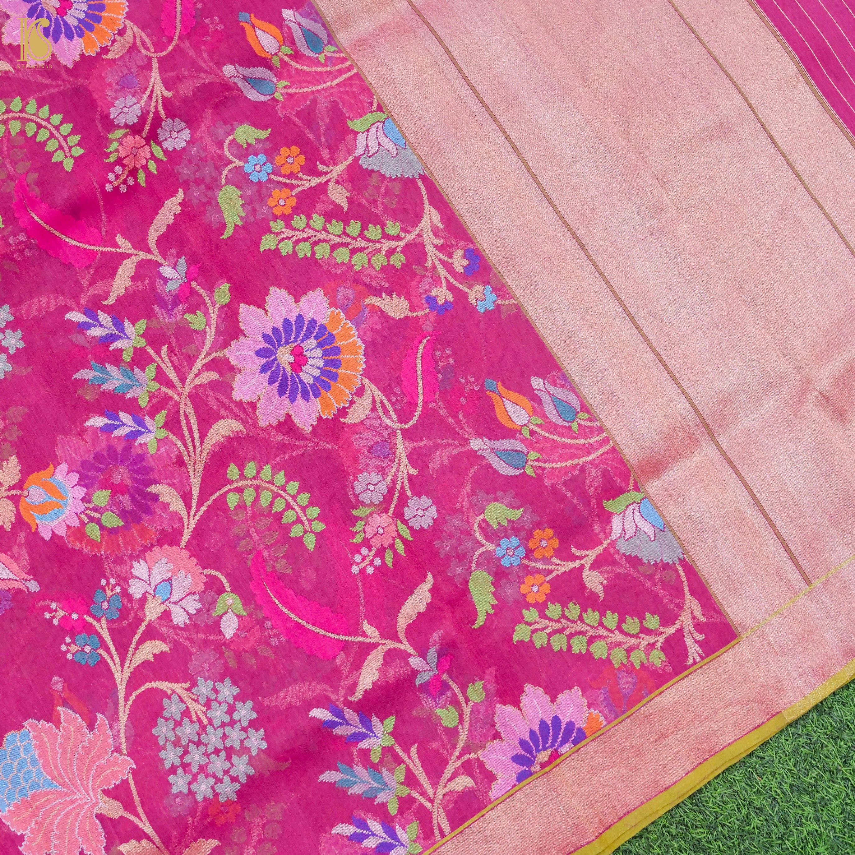 Mulberry Pink Handwoven Pure Cotton Real Silver Zari Banarasi Saree - Khinkhwab