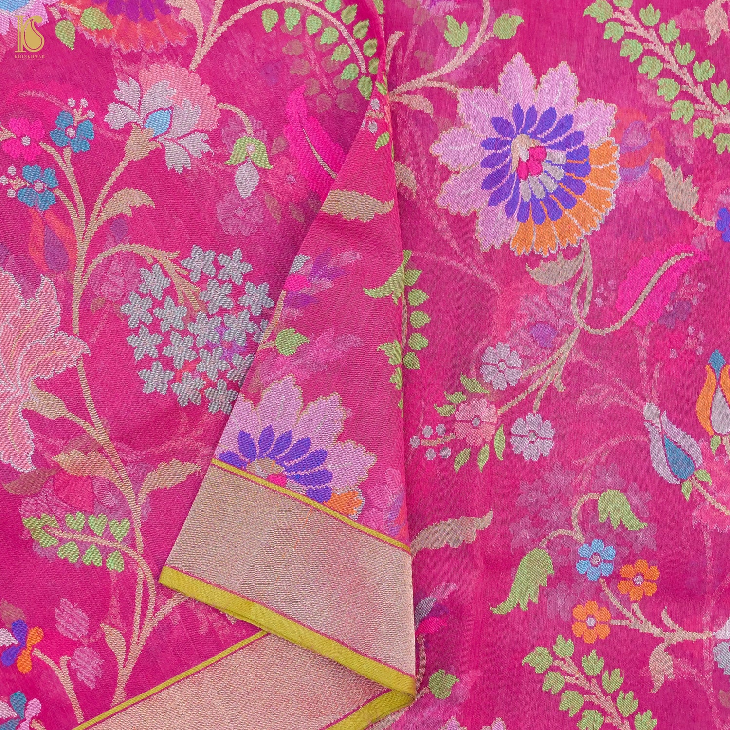 Mulberry Pink Handwoven Pure Cotton Real Silver Zari Banarasi Saree - Khinkhwab
