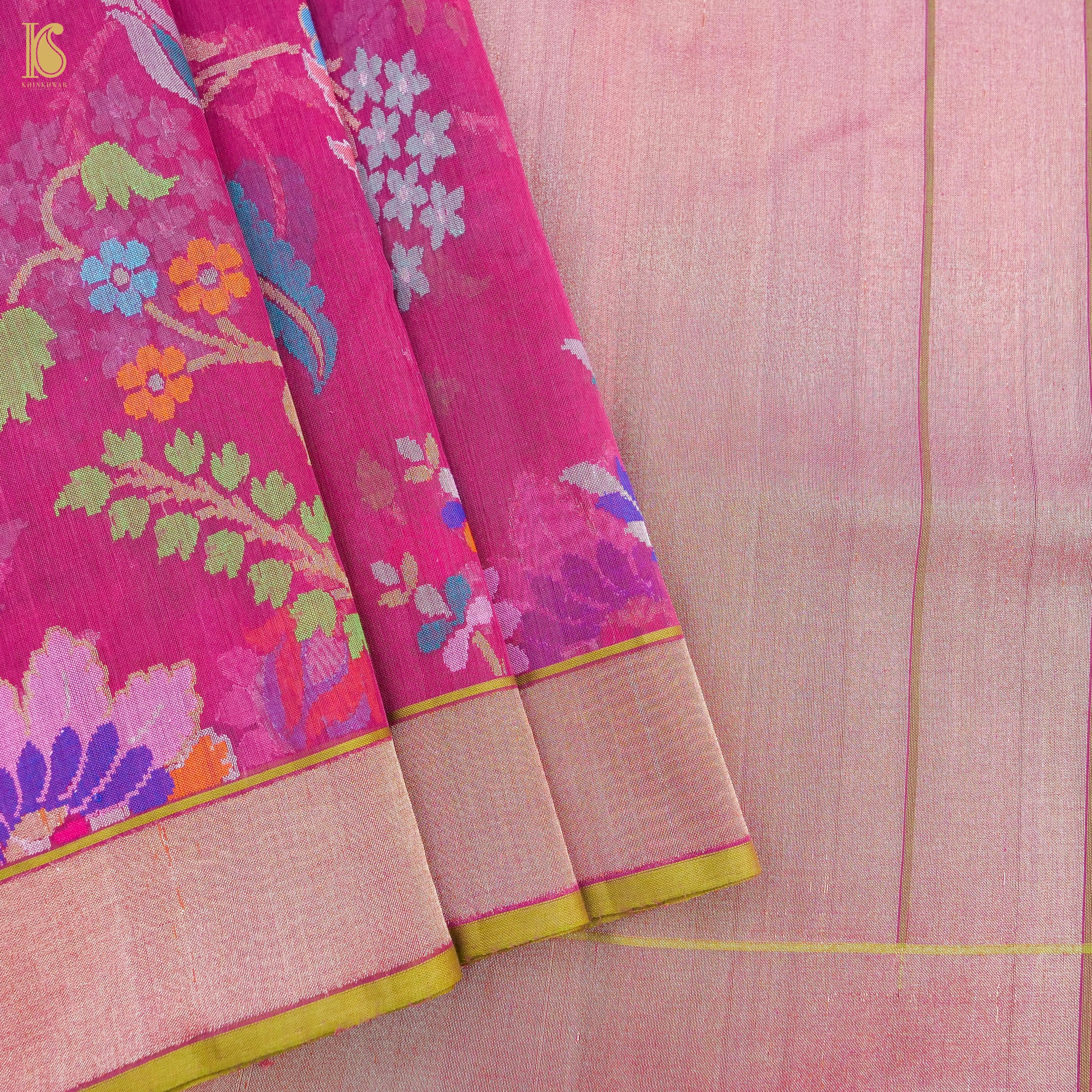 Mulberry Pink Handwoven Pure Cotton Real Silver Zari Banarasi Saree - Khinkhwab