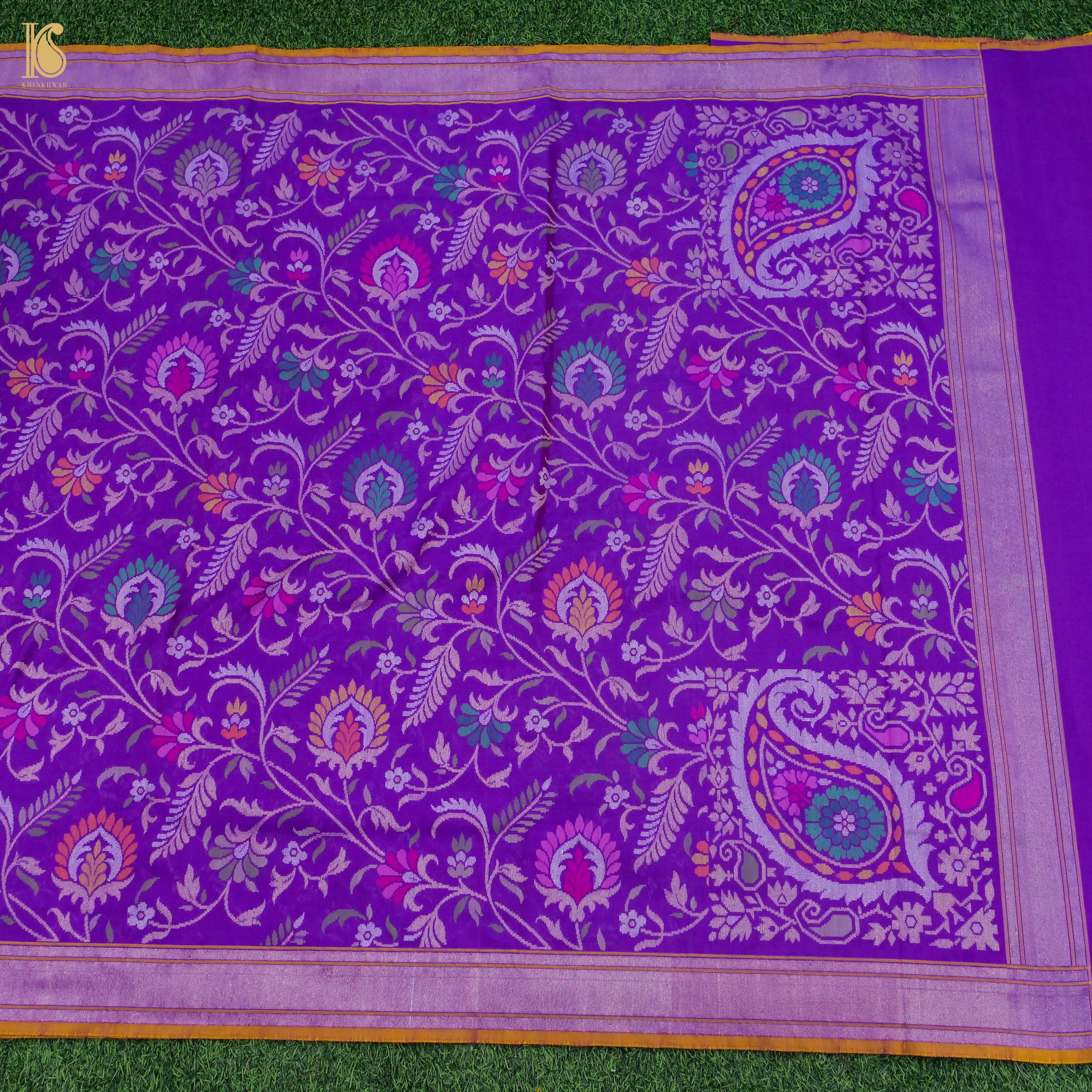 Purple Handwoven Pure Silk Real Zari Banarasi Meenakari Jamdani Saree - Khinkhwab