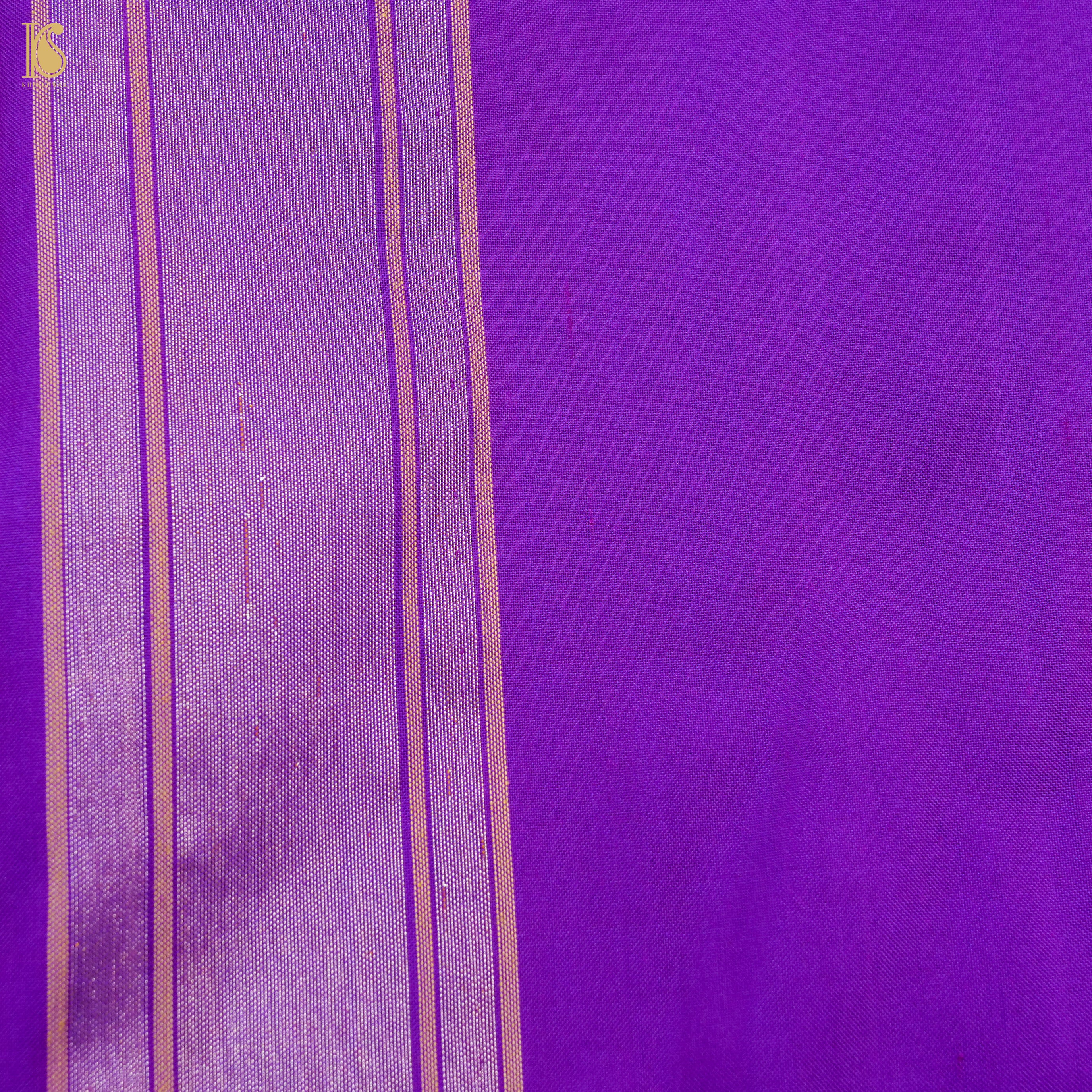 Purple Handwoven Pure Silk Real Zari Banarasi Meenakari Jamdani Saree - Khinkhwab
