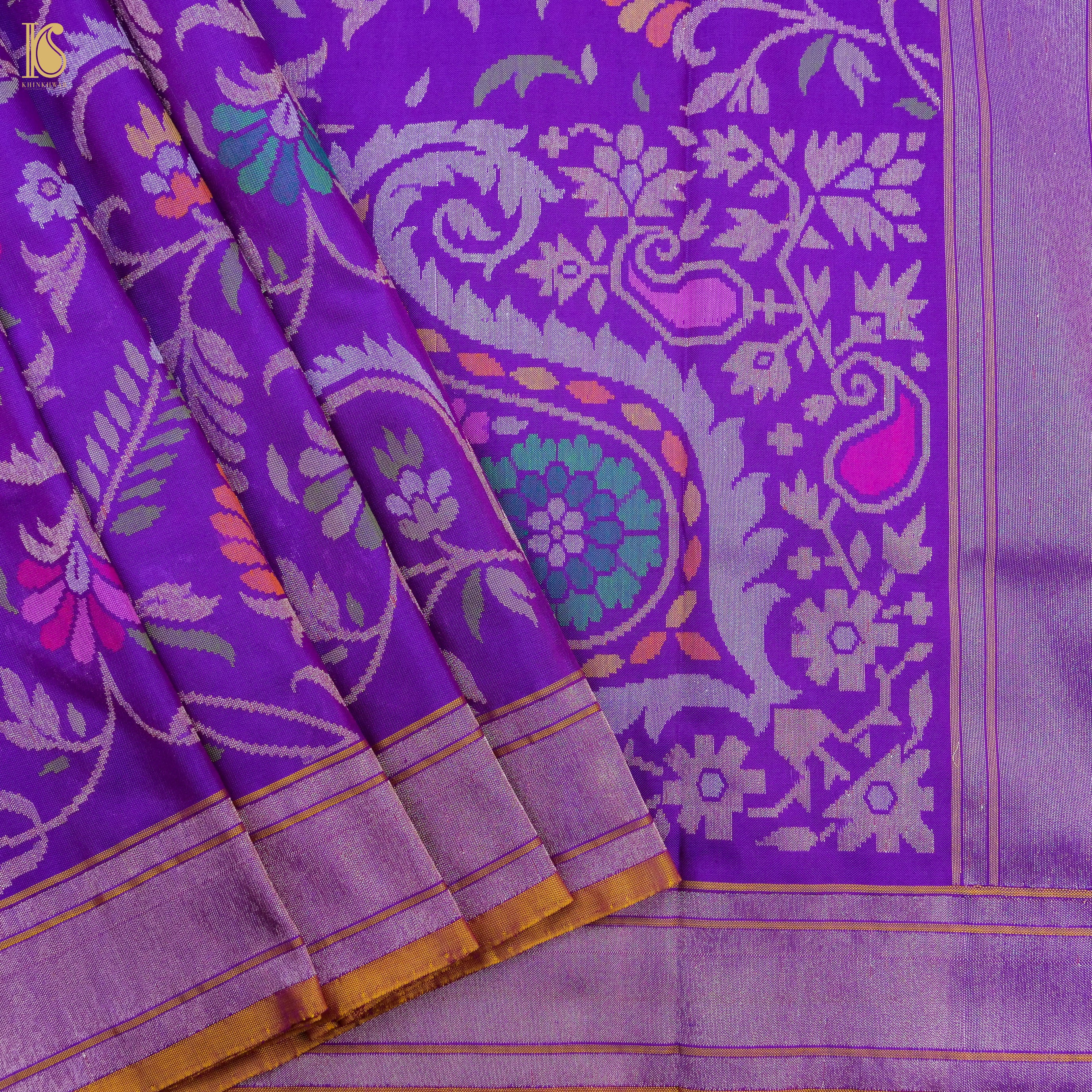 Purple Handwoven Pure Silk Real Zari Banarasi Meenakari Jamdani Saree - Khinkhwab