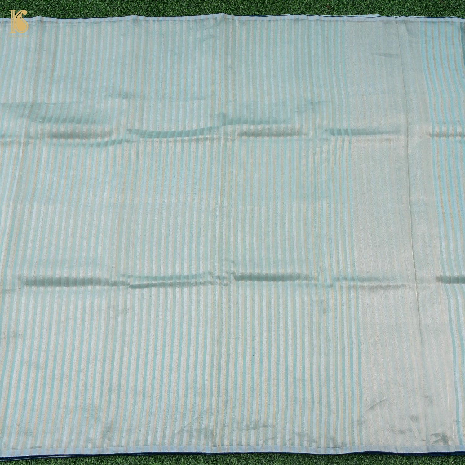 Jungle Mist Blue Kora by Tissue Stripes Saree - Khinkhwab