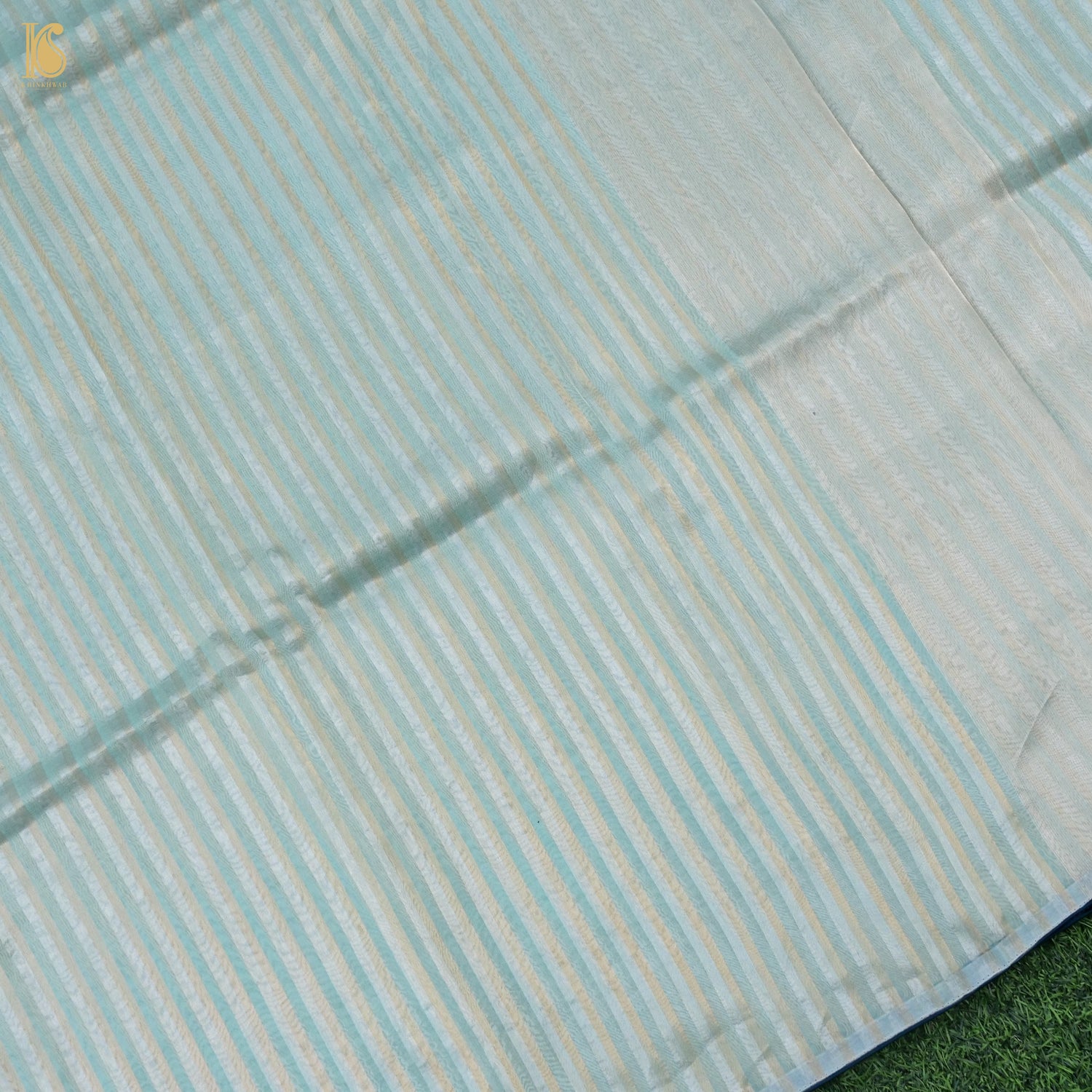 Jungle Mist Blue Kora by Tissue Stripes Saree - Khinkhwab