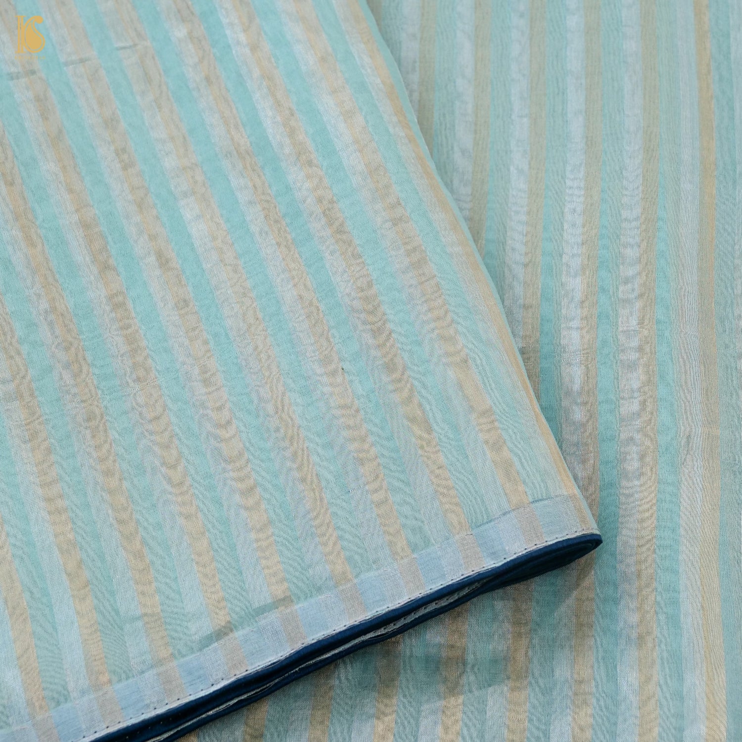 Jungle Mist Blue Kora by Tissue Stripes Saree - Khinkhwab