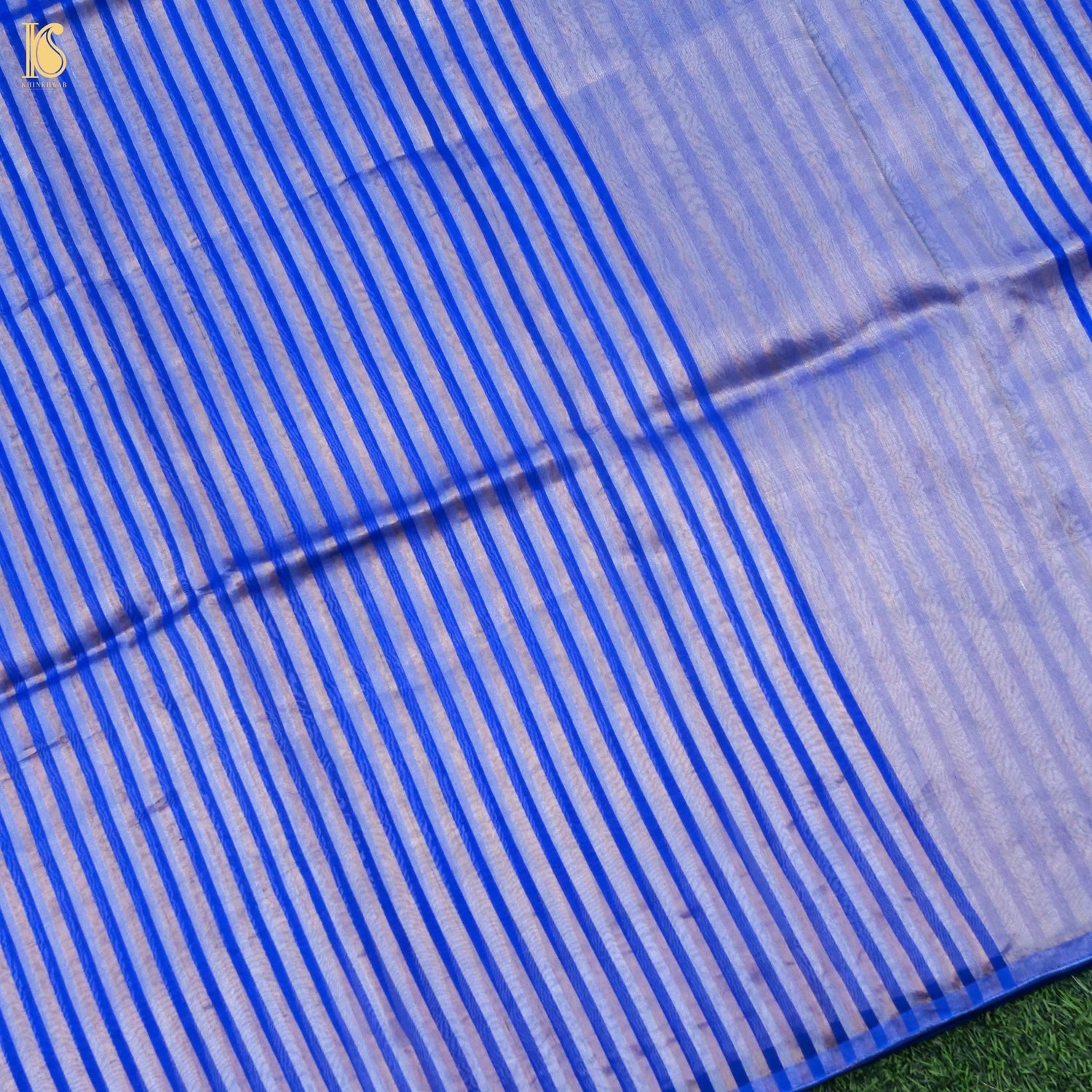 Persian Blue Pure Banarasi Kora by Tissue Stripes Saree - Khinkhwab