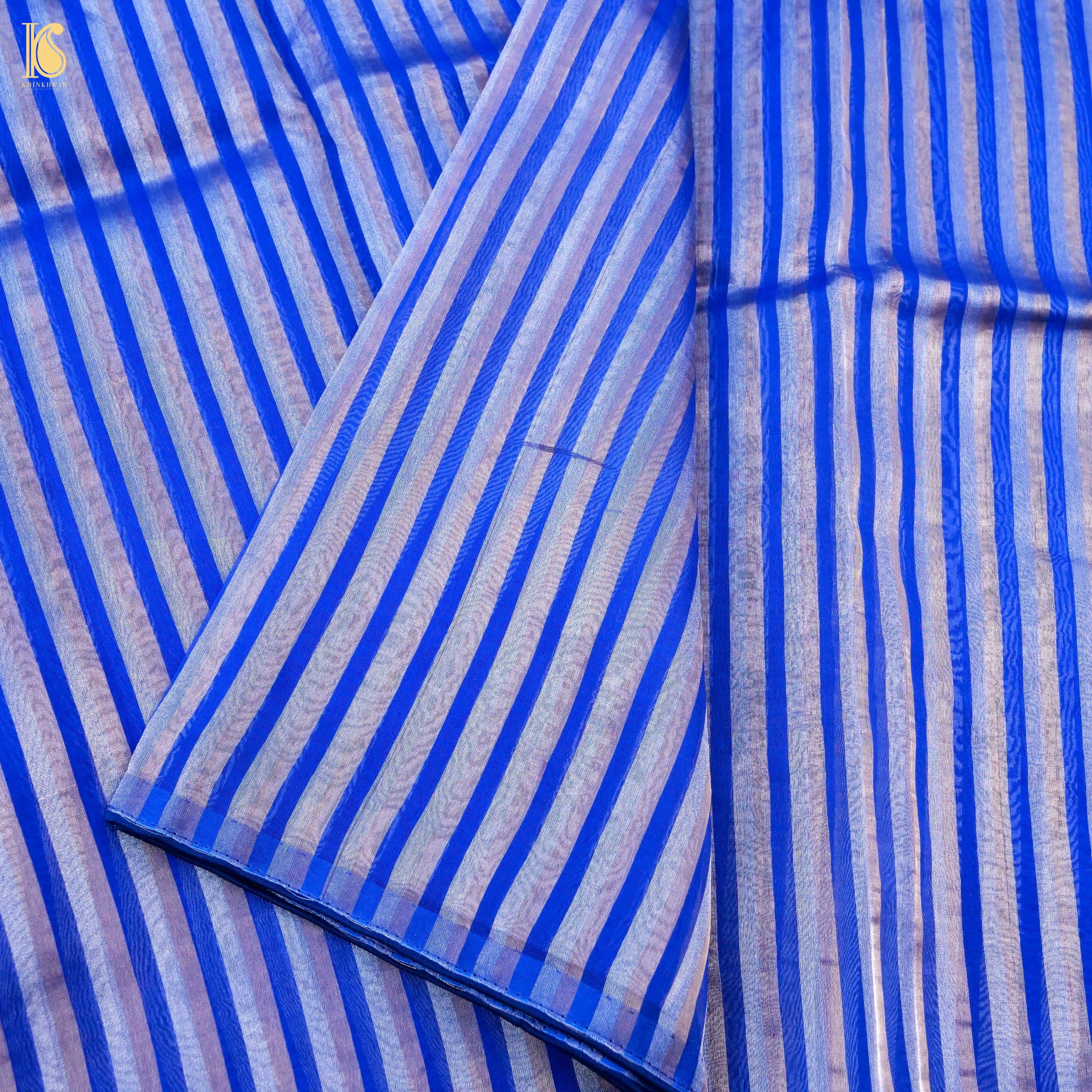 Persian Blue Pure Banarasi Kora by Tissue Stripes Saree - Khinkhwab