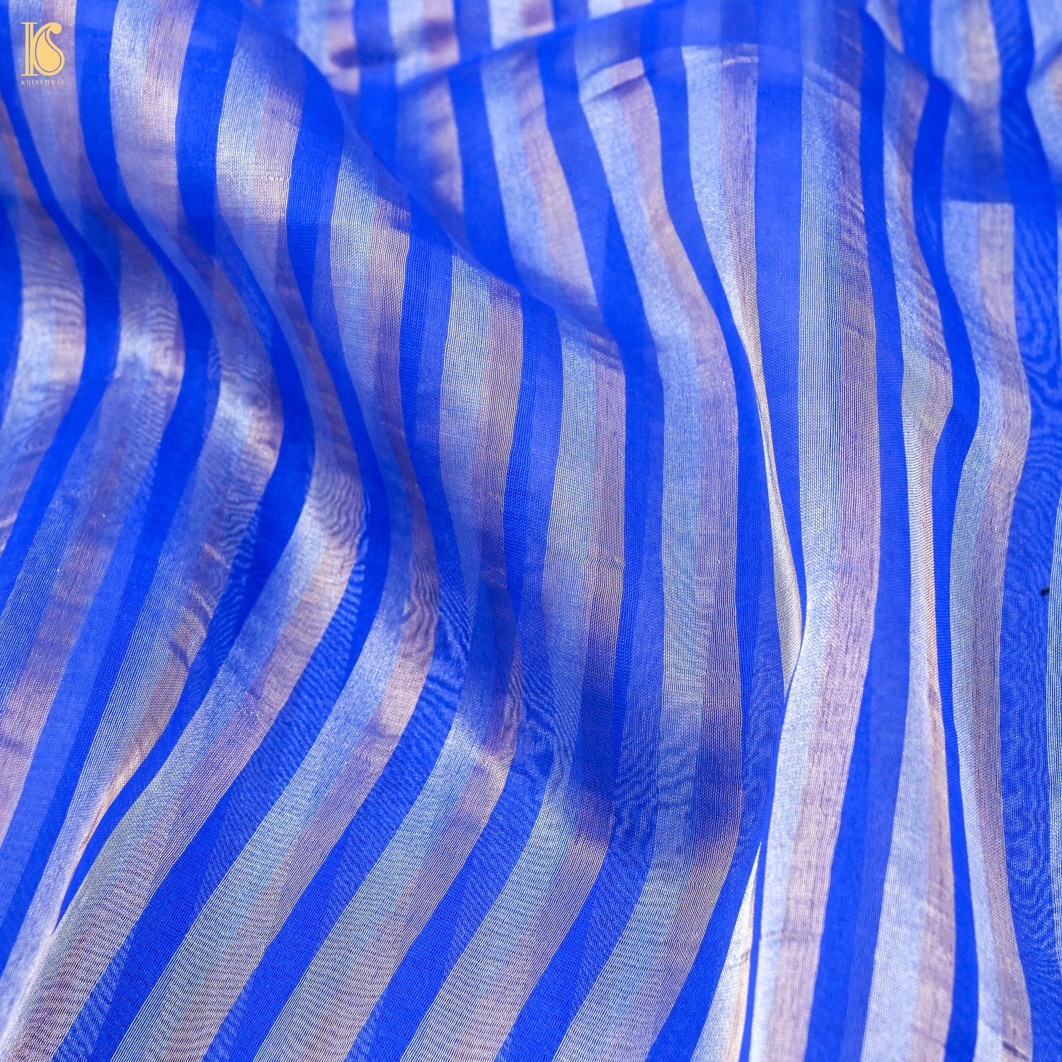 Persian Blue Pure Banarasi Kora by Tissue Stripes Saree - Khinkhwab