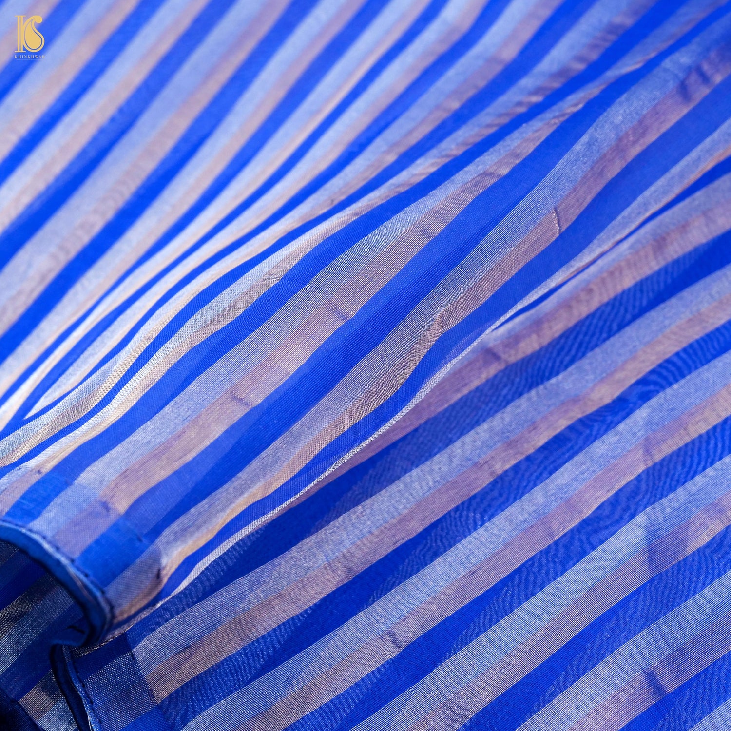 Persian Blue Pure Banarasi Kora by Tissue Stripes Saree - Khinkhwab
