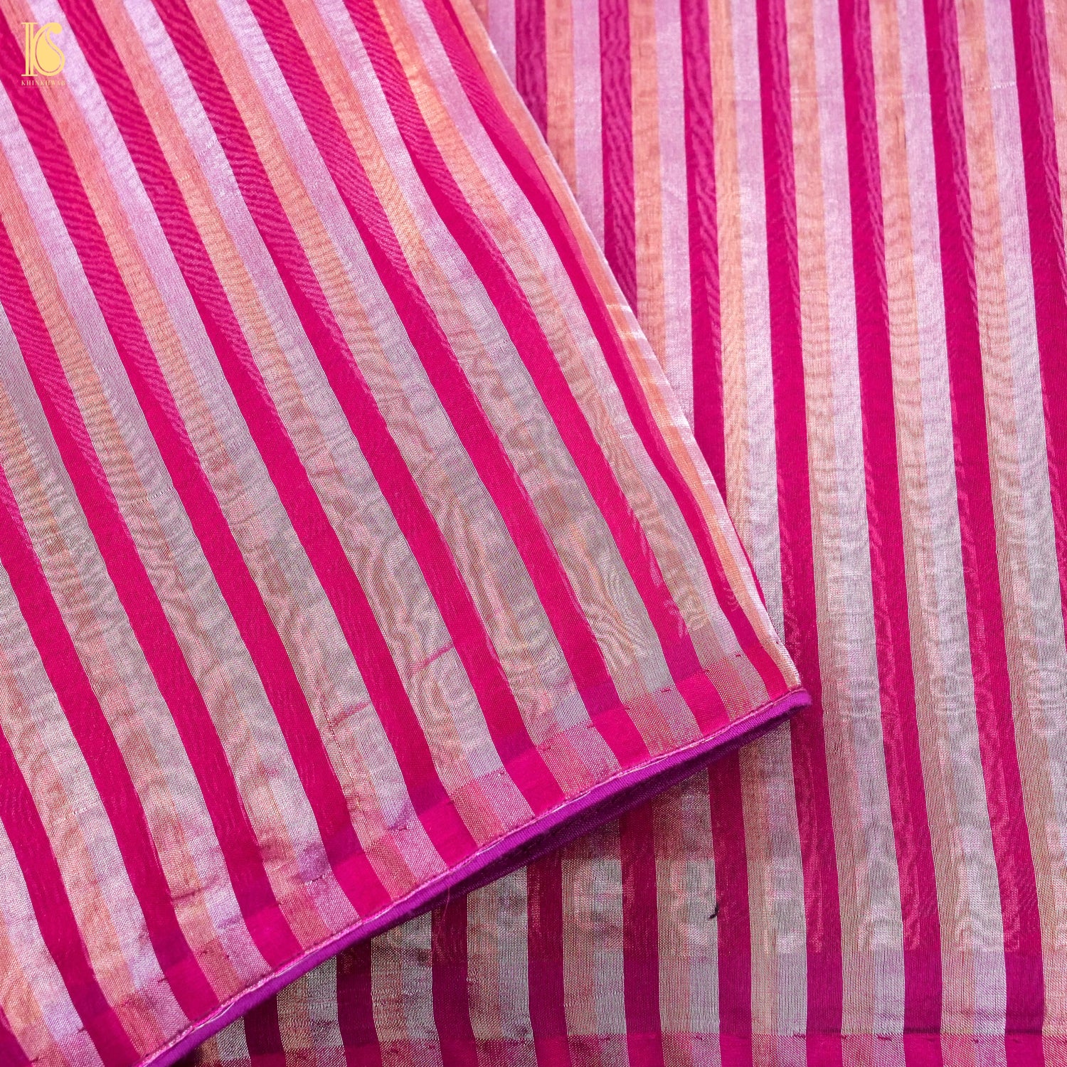 Mulberry Pink Pure Banarasi Kora by Tissue Stripes Saree - Khinkhwab