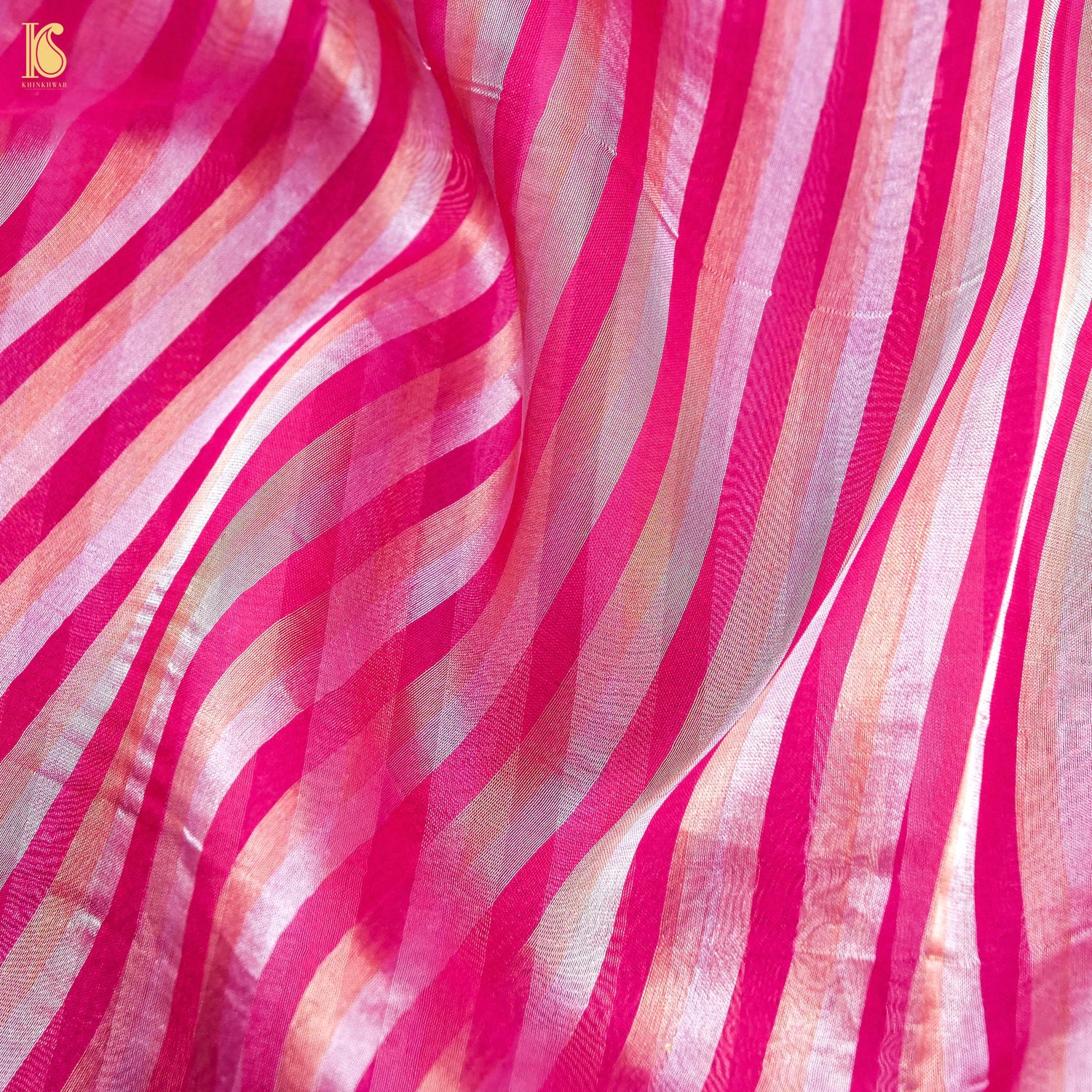 Mulberry Pink Pure Banarasi Kora by Tissue Stripes Saree - Khinkhwab