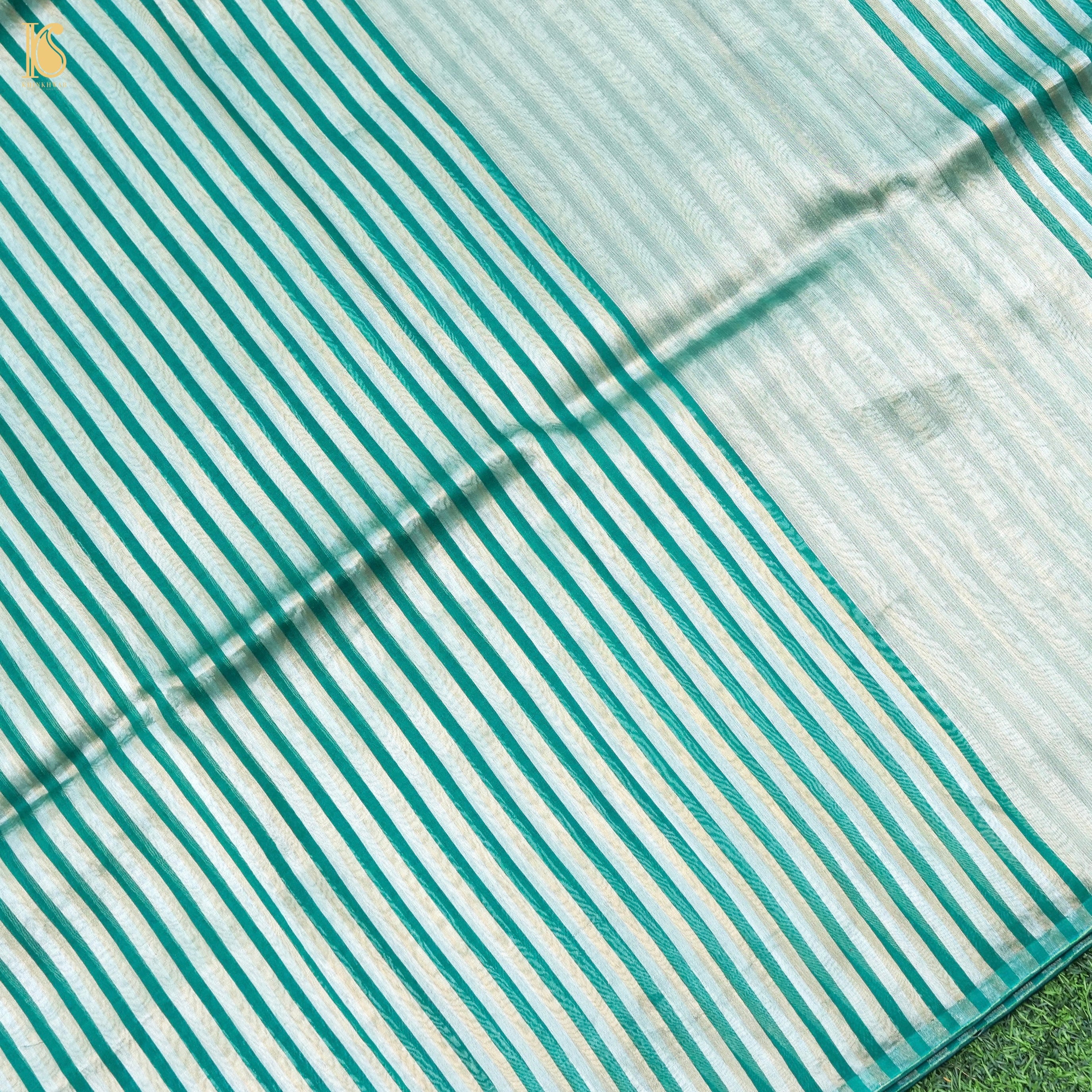 Teal Pure Banarasi Kora by Tissue Stripes Saree - Khinkhwab