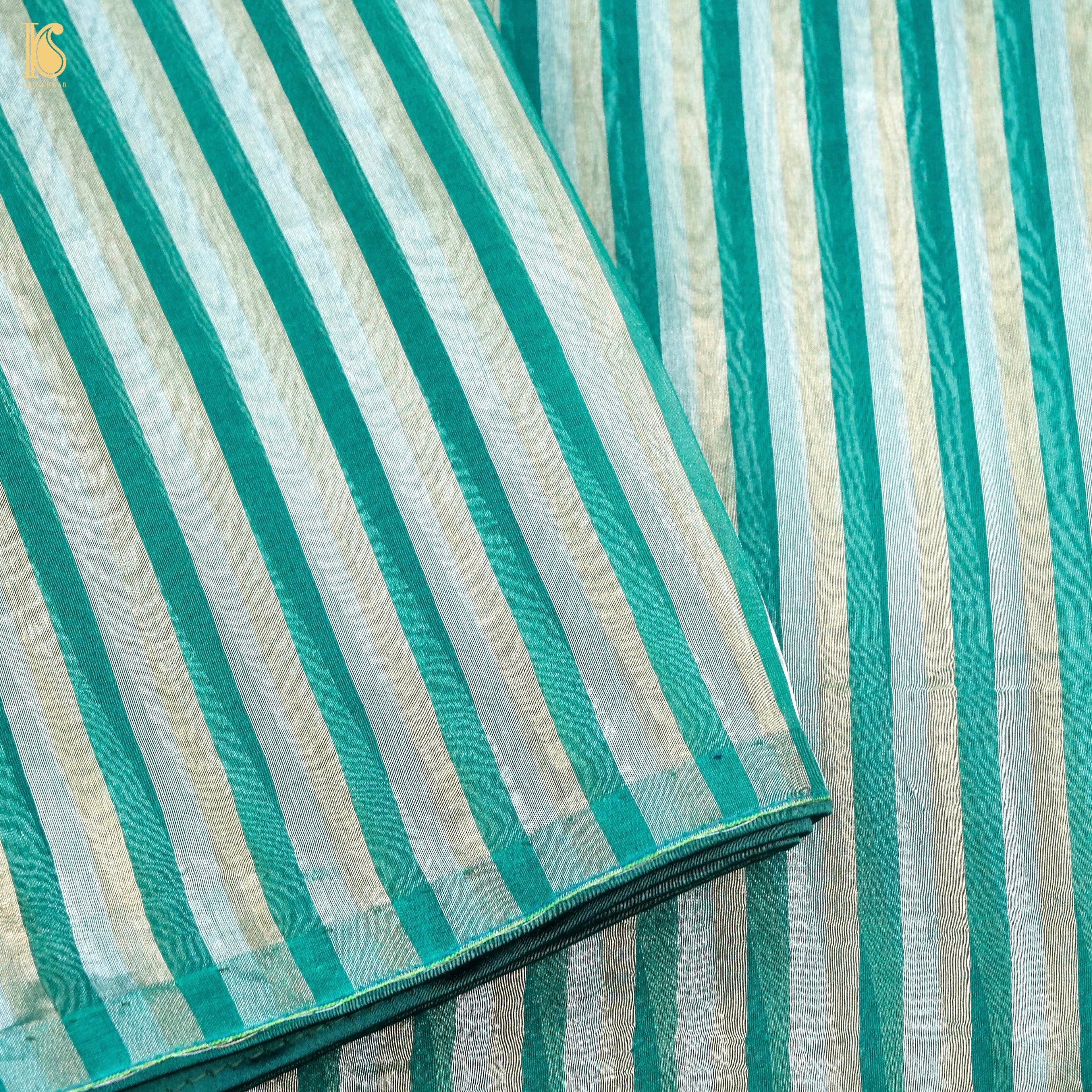 Teal Pure Banarasi Kora by Tissue Stripes Saree - Khinkhwab