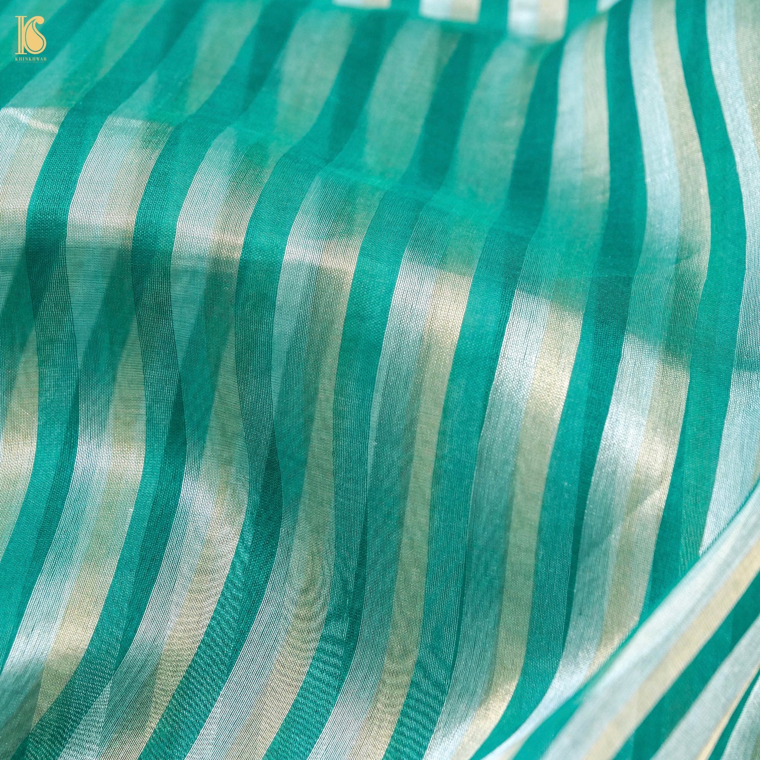 Teal Pure Banarasi Kora by Tissue Stripes Saree - Khinkhwab