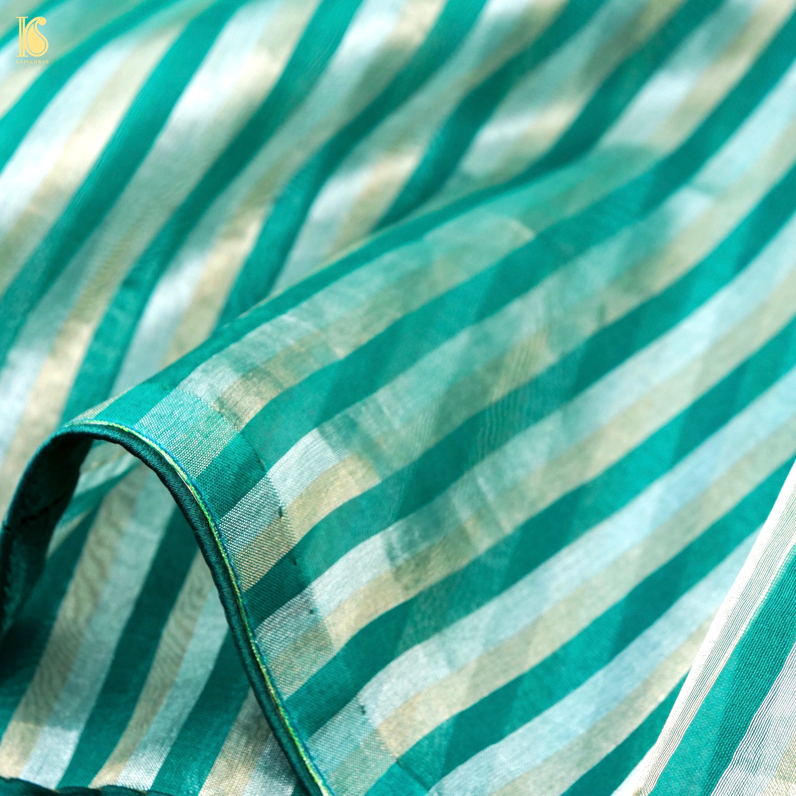 Teal Pure Banarasi Kora by Tissue Stripes Saree - Khinkhwab