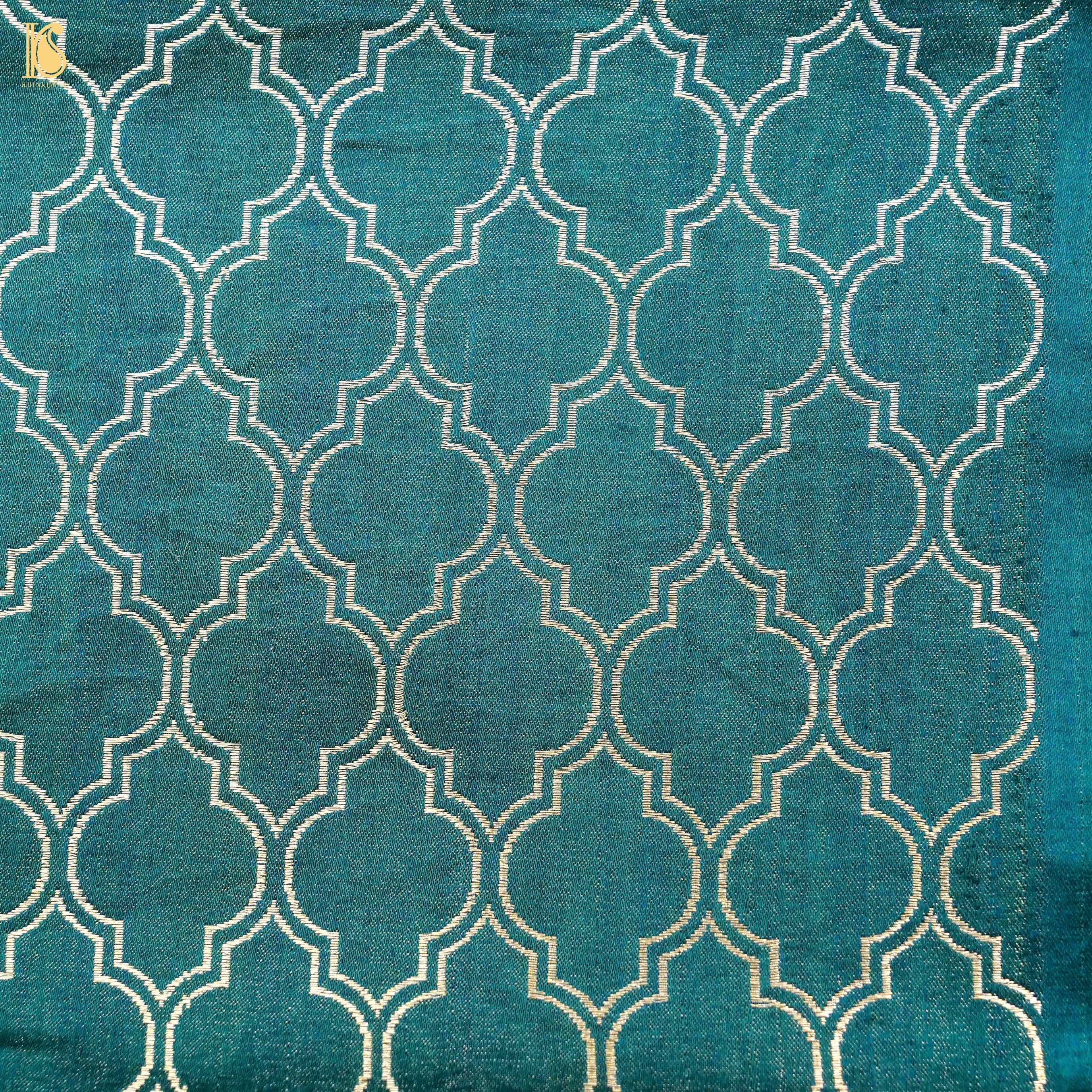 Teal Pure Banarasi Kora by Tissue Stripes Saree - Khinkhwab