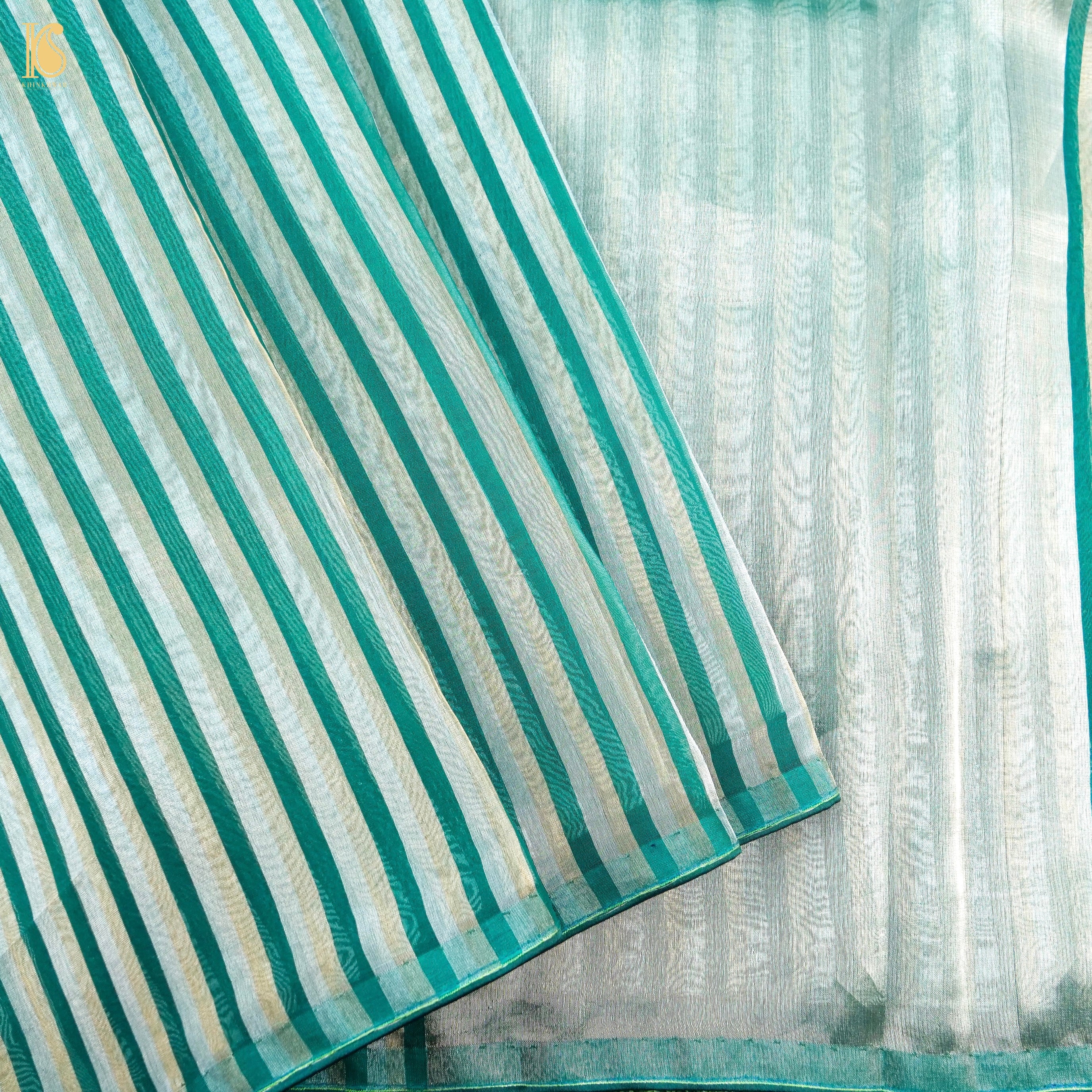 Teal Pure Banarasi Kora by Tissue Stripes Saree - Khinkhwab