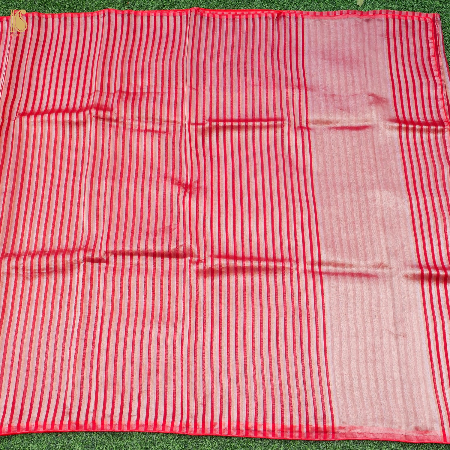 Red Pure Banarasi Kora by Tissue Stripes Saree - Khinkhwab