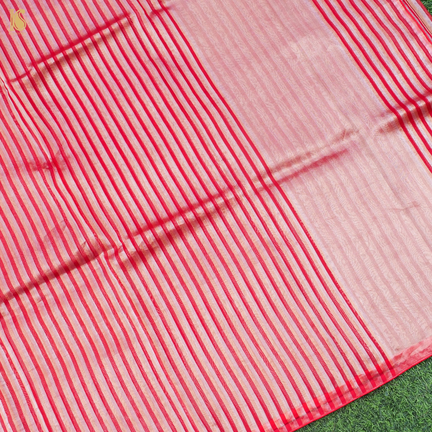 Red Pure Banarasi Kora by Tissue Stripes Saree - Khinkhwab