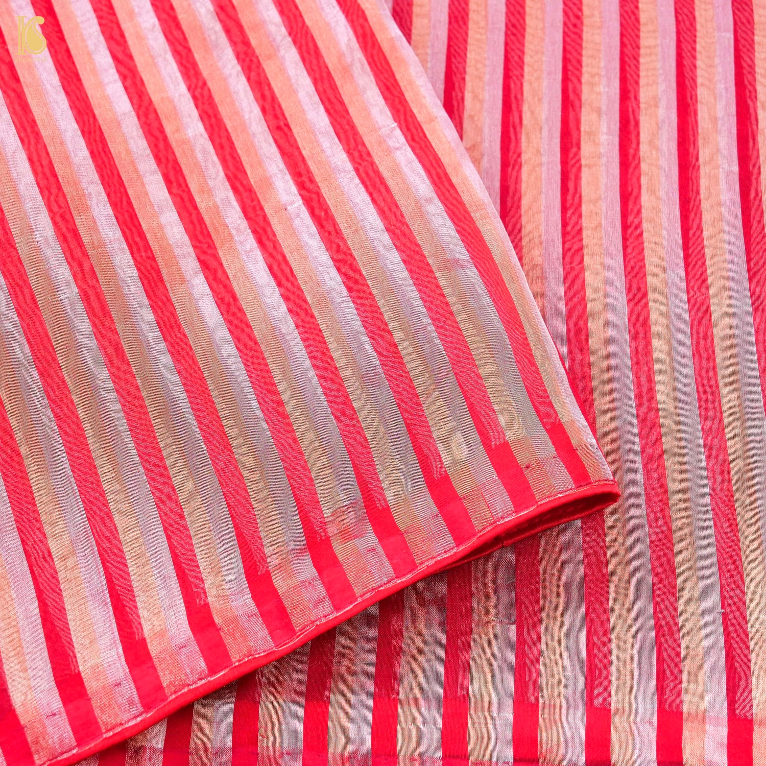 Red Pure Banarasi Kora by Tissue Stripes Saree - Khinkhwab