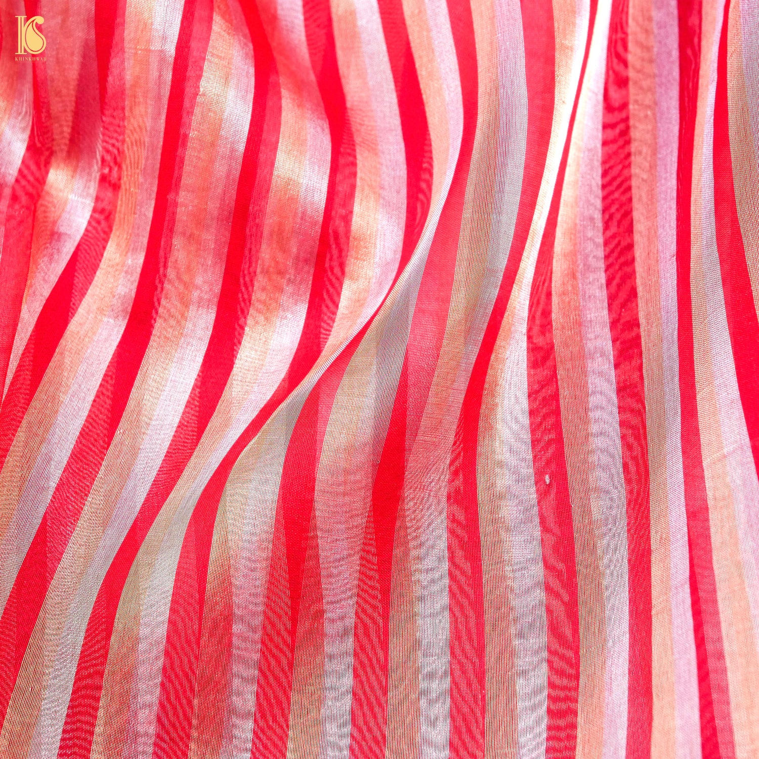 Red Pure Banarasi Kora by Tissue Stripes Saree - Khinkhwab