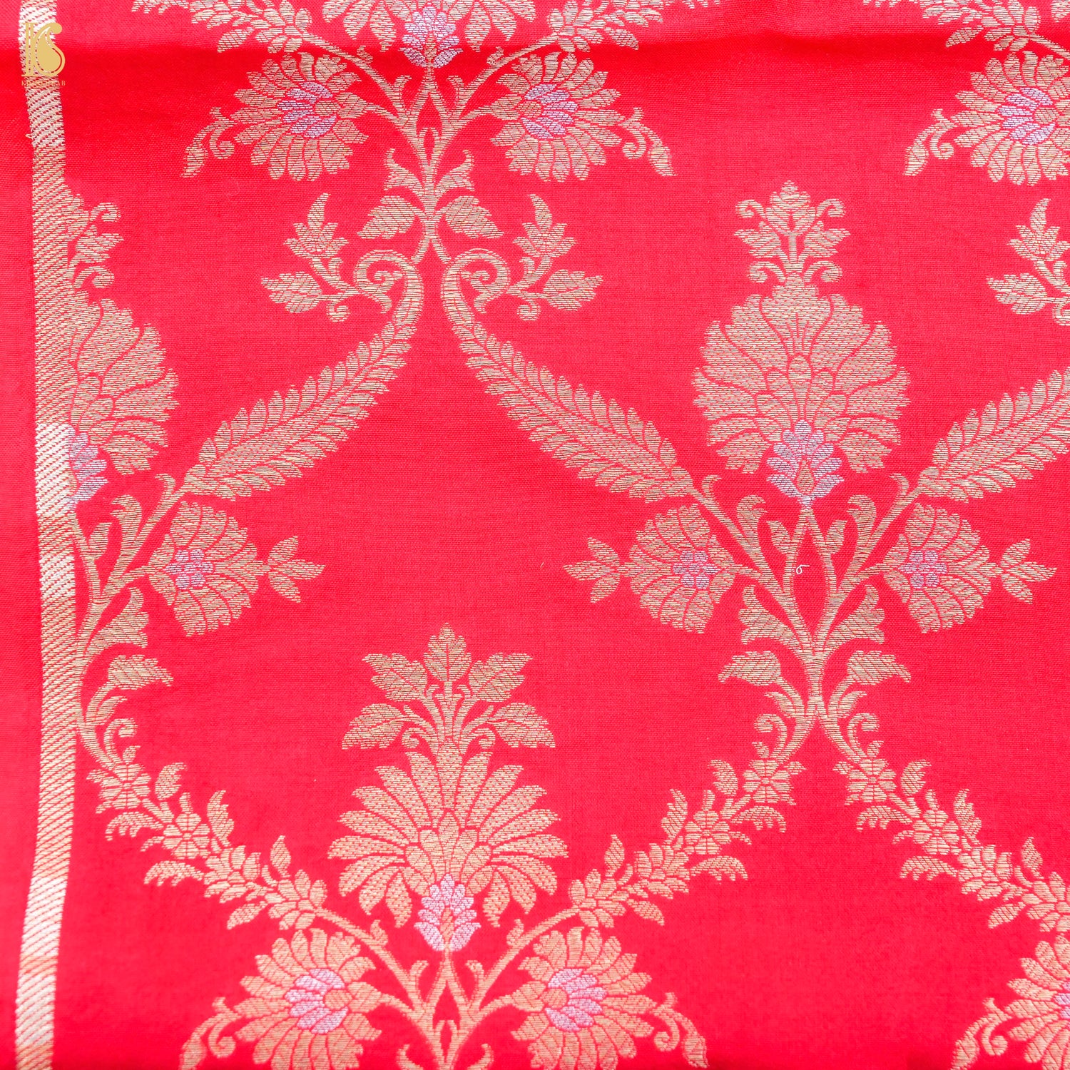 Red Pure Banarasi Kora by Tissue Stripes Saree - Khinkhwab