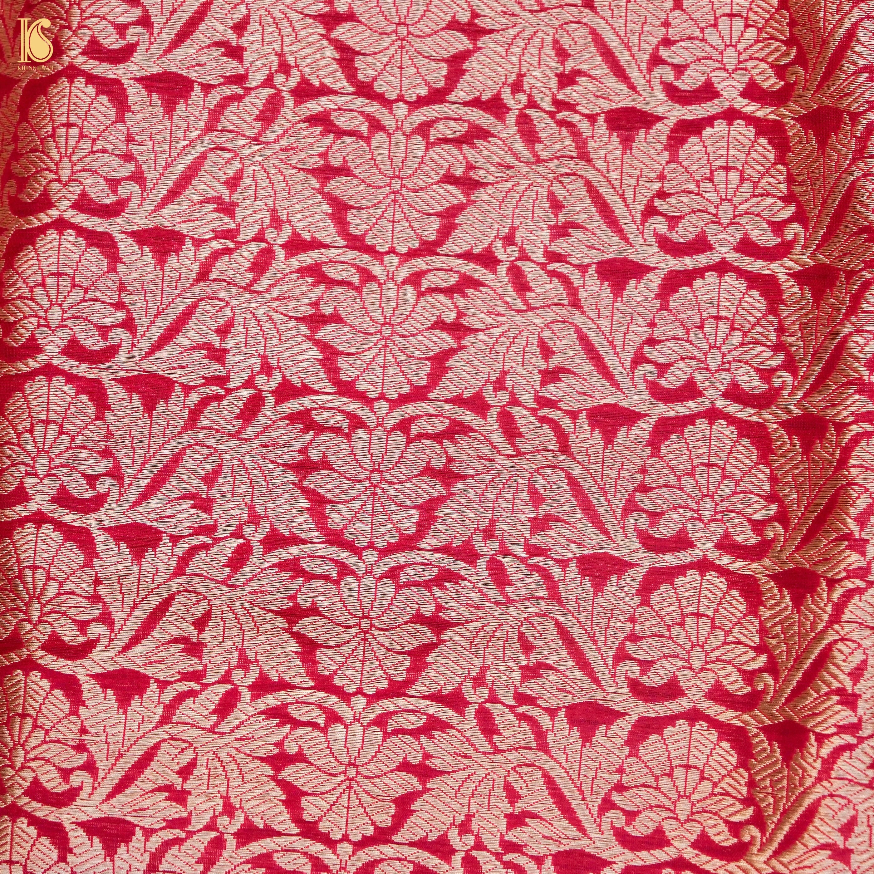 Red Pure Katan Silk Handloom Banarasi Kalidar Lehenga - Khinkhwab