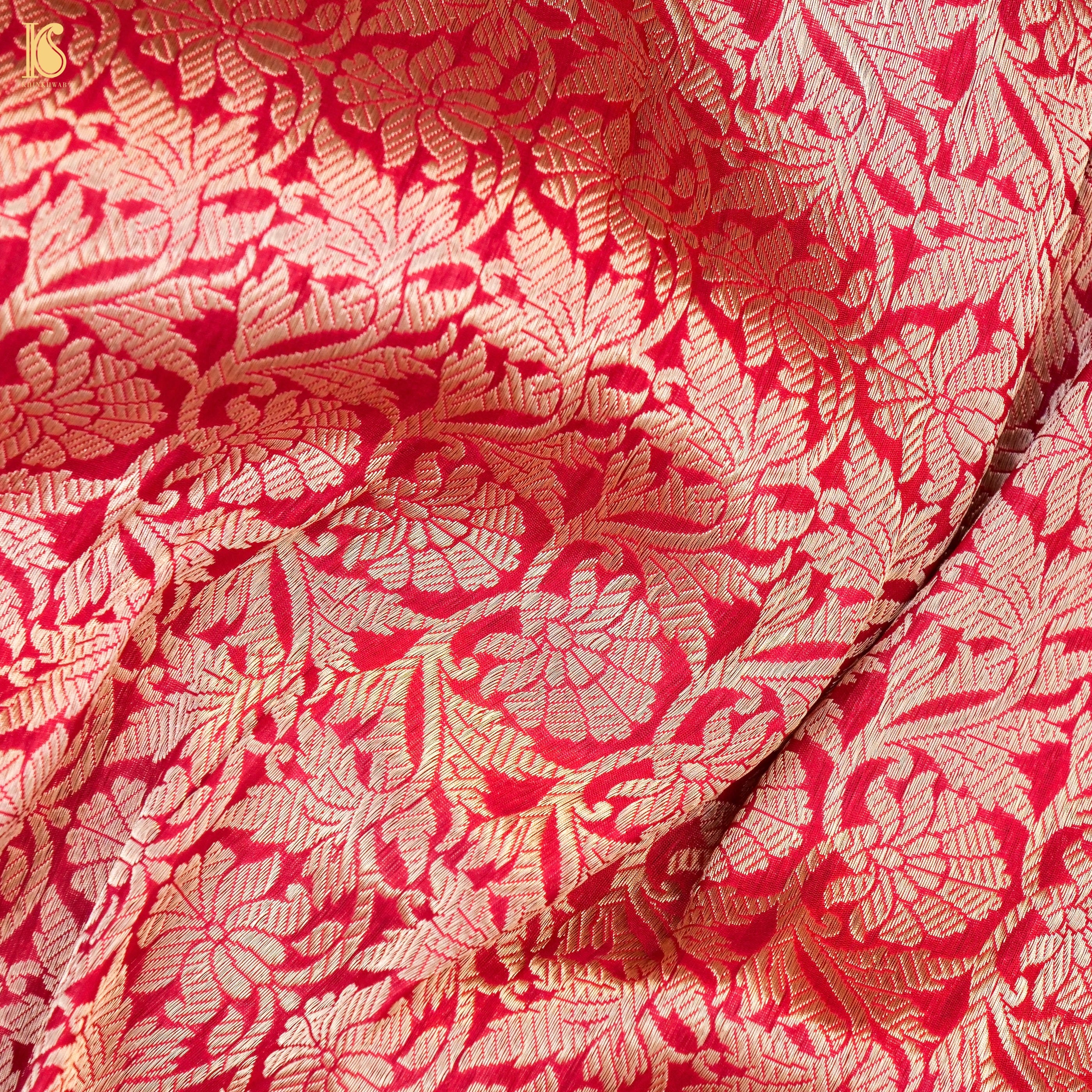 Red Pure Katan Silk Handloom Banarasi Kalidar Lehenga - Khinkhwab