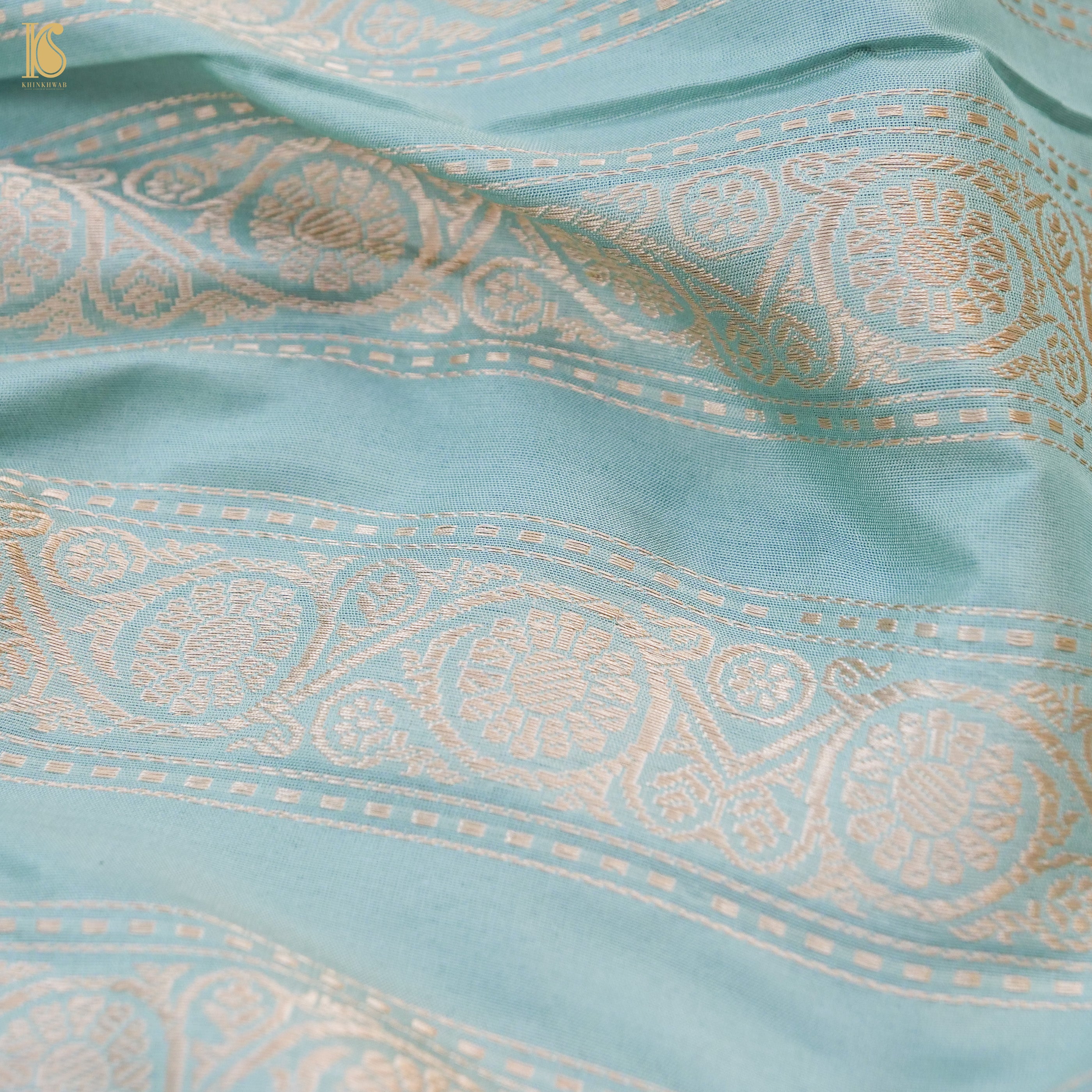 Regent St Blue Pure Katan Silk Handloom Banarasi Kalidar Lehenga - Khinkhwab