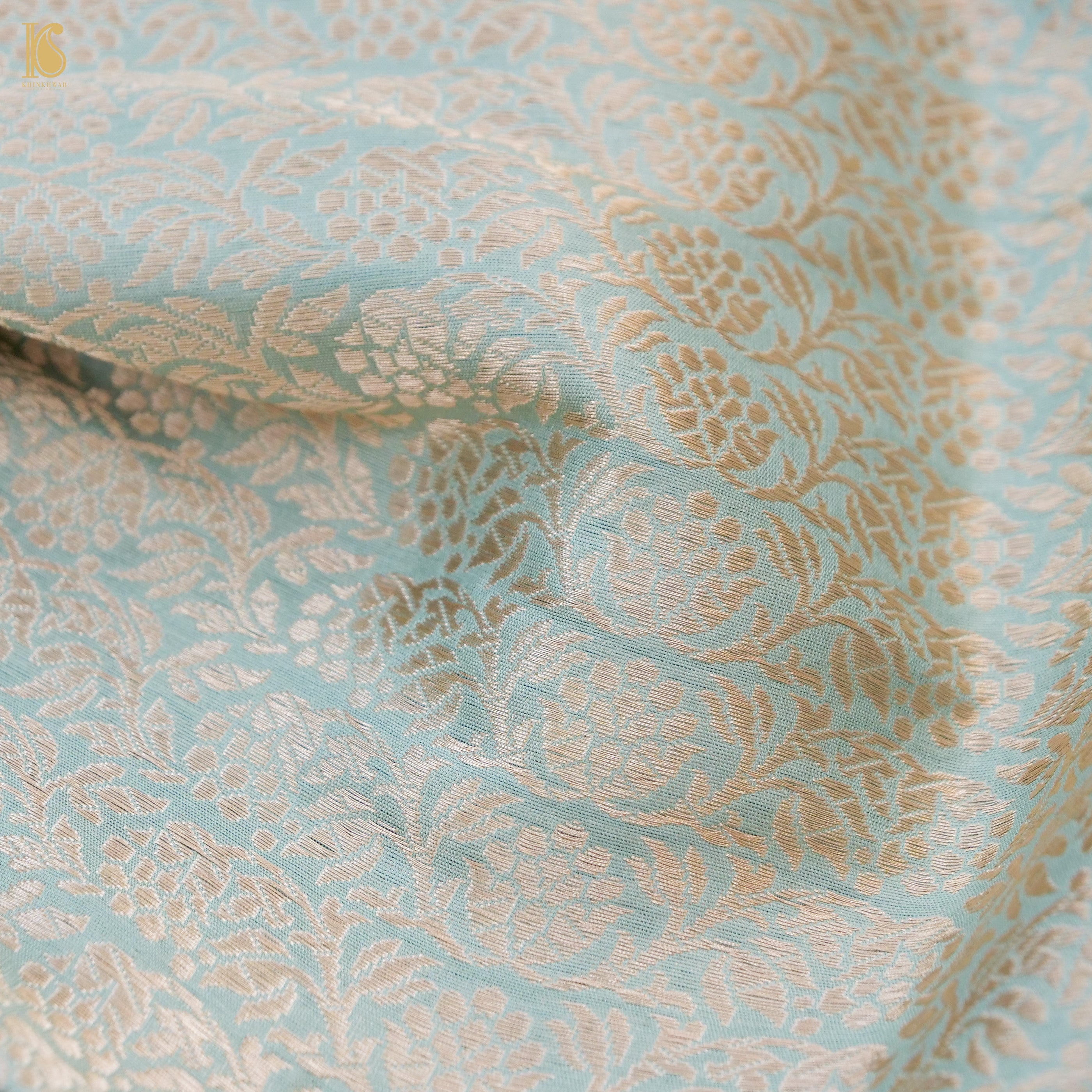 Regent St Blue Pure Katan Silk Handloom Banarasi Kalidar Lehenga - Khinkhwab