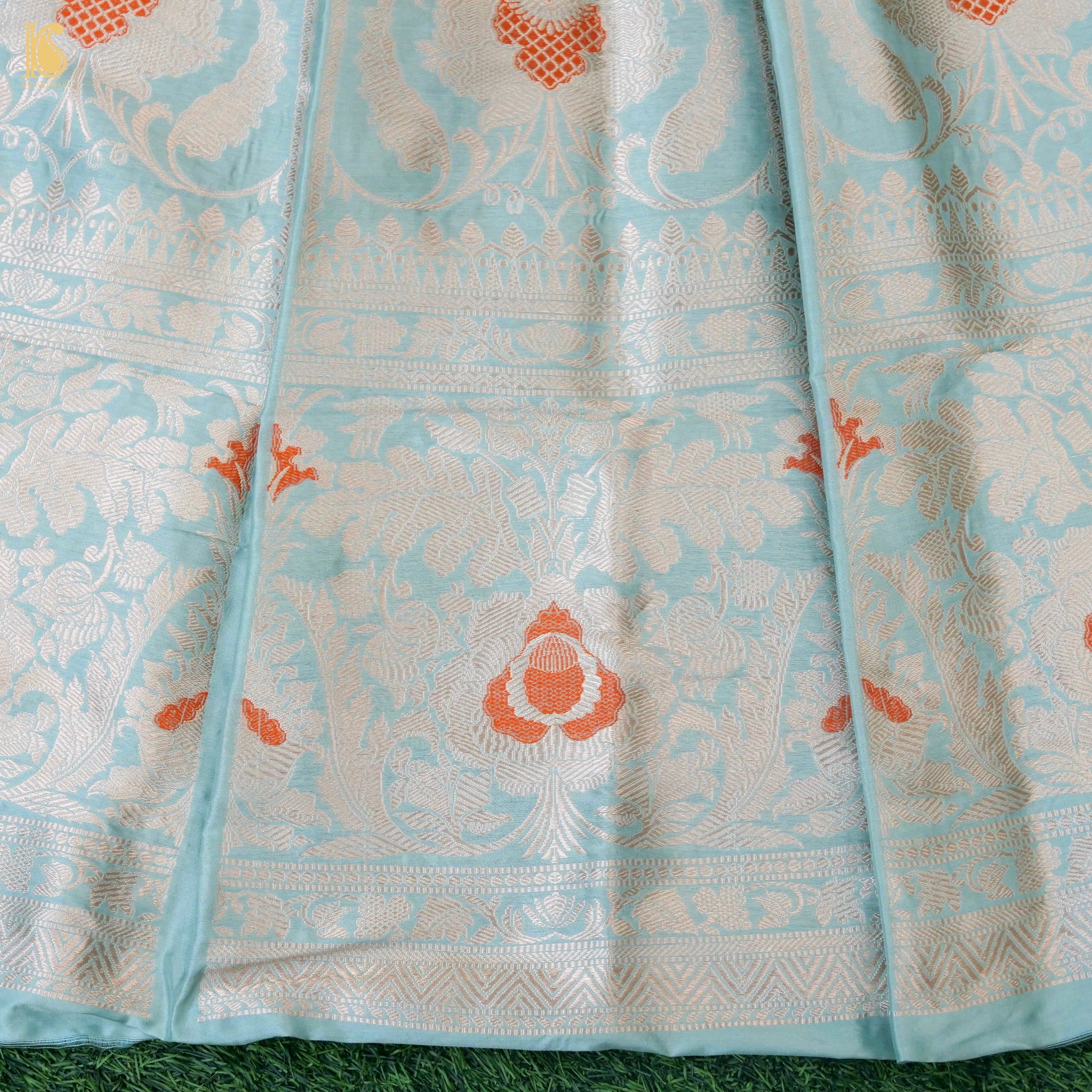 Regent St Blue Pure Katan Silk Handloom Banarasi Kalidar Lehenga - Khinkhwab