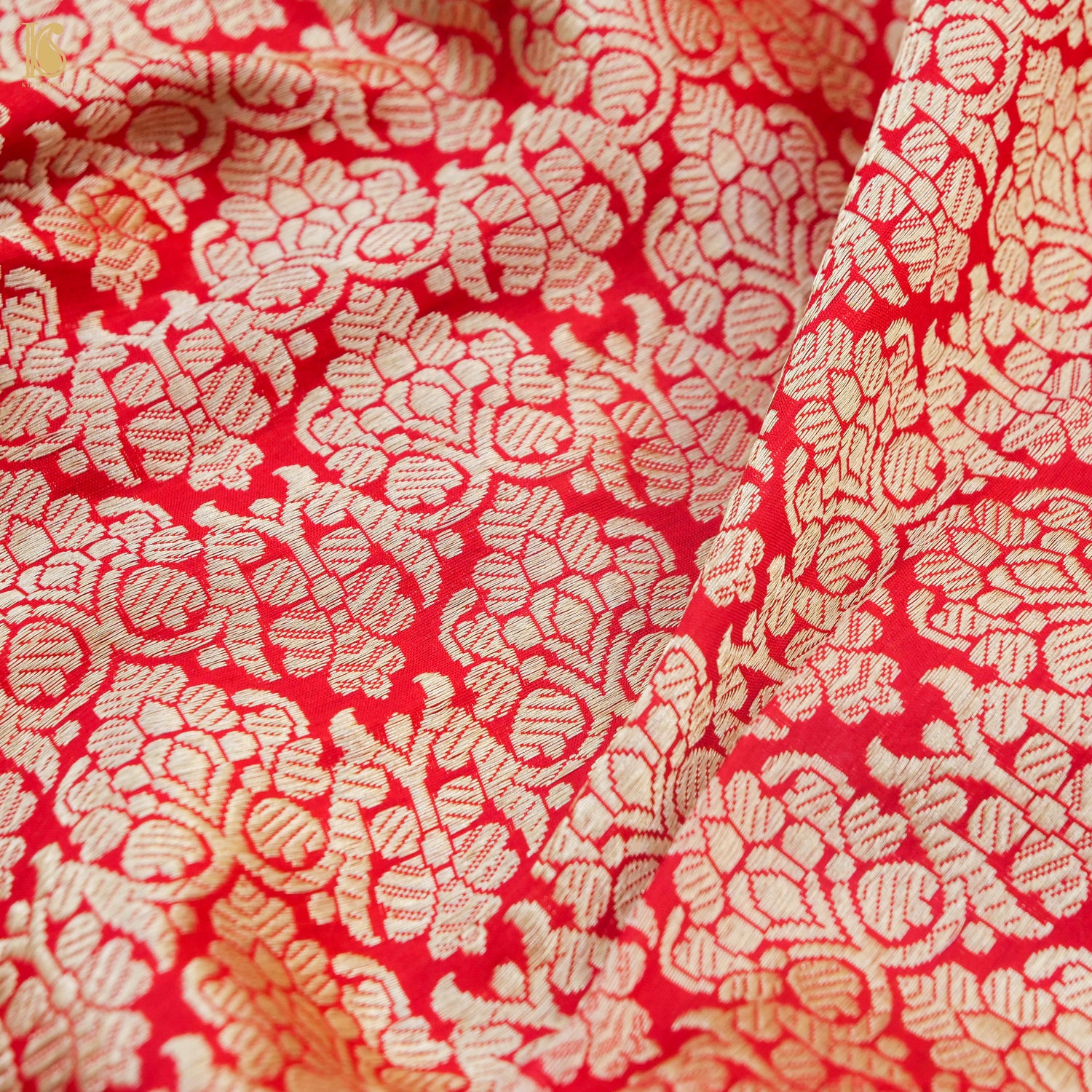 Carmine Red Pure Katan Silk Handloom Banarasi Kalidar Chevron Lehenga - Khinkhwab