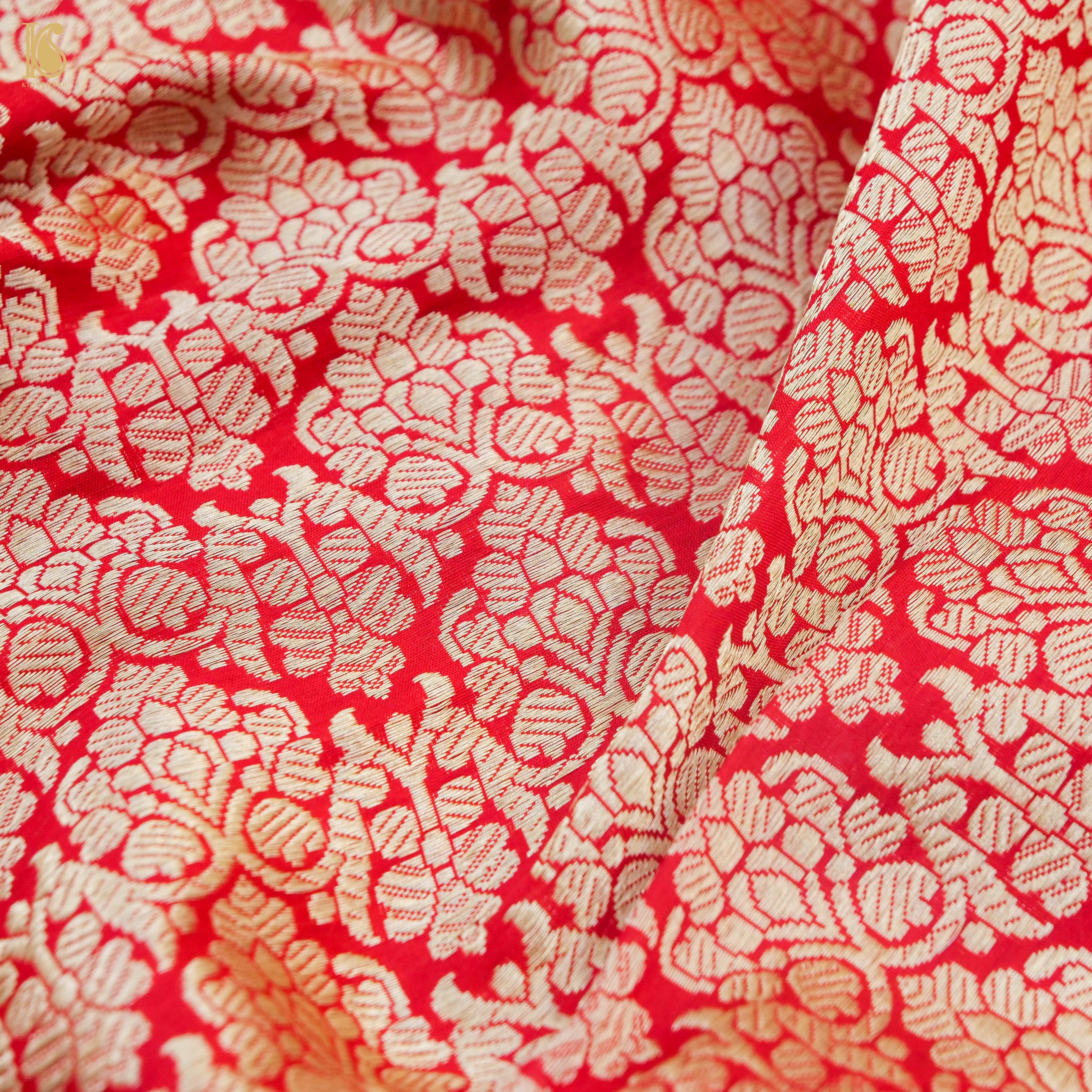 Carmine Red Pure Katan Silk Handloom Banarasi Kalidar Chevron Lehenga - Khinkhwab